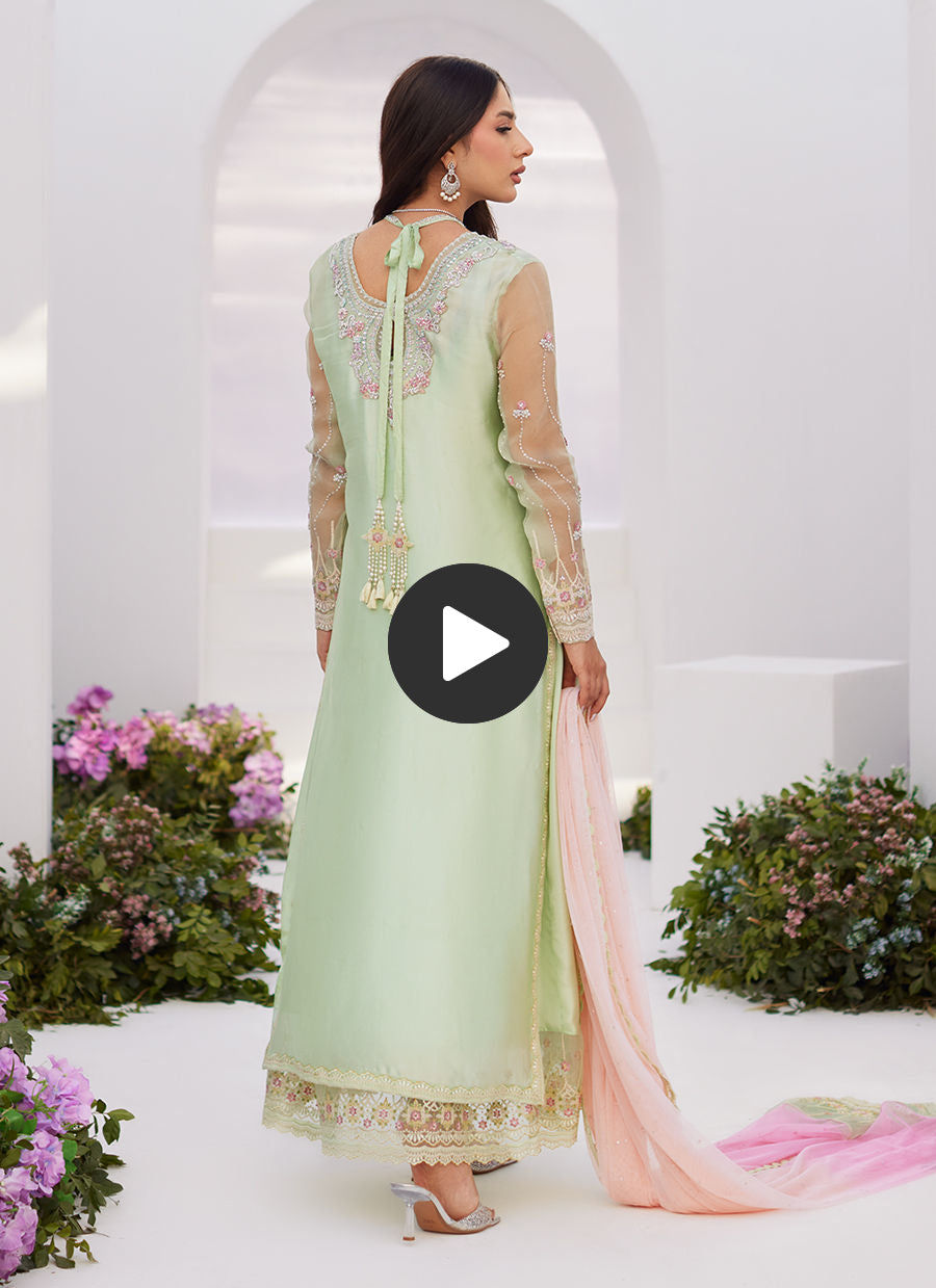 Collette Mint Ombre Embellished Column Kalidaar With Embroidered Slip And Dupatta