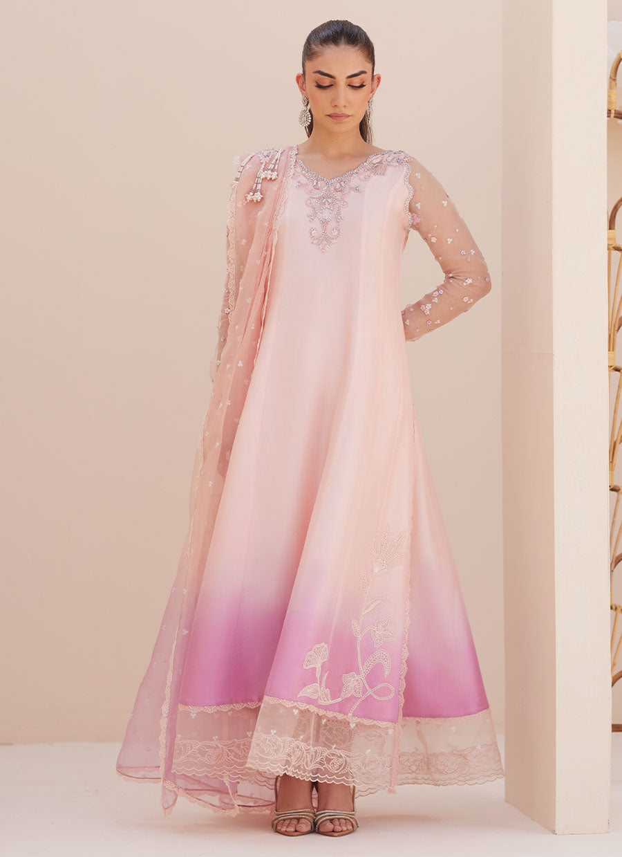 Deedee Pink Ombre Paneled Shirt and Dupatta - FTA-ZLP25-09