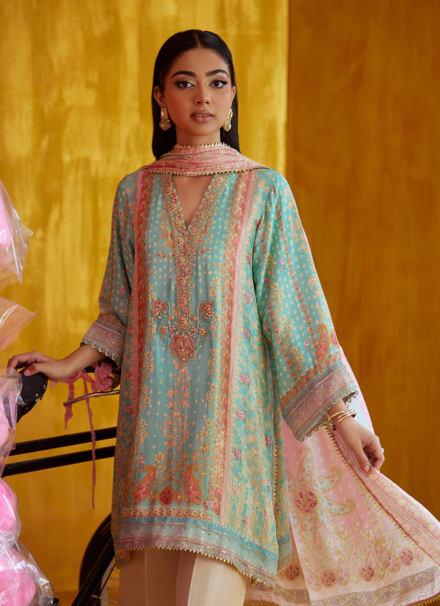 Juni Aqua Shirt And Dupatta