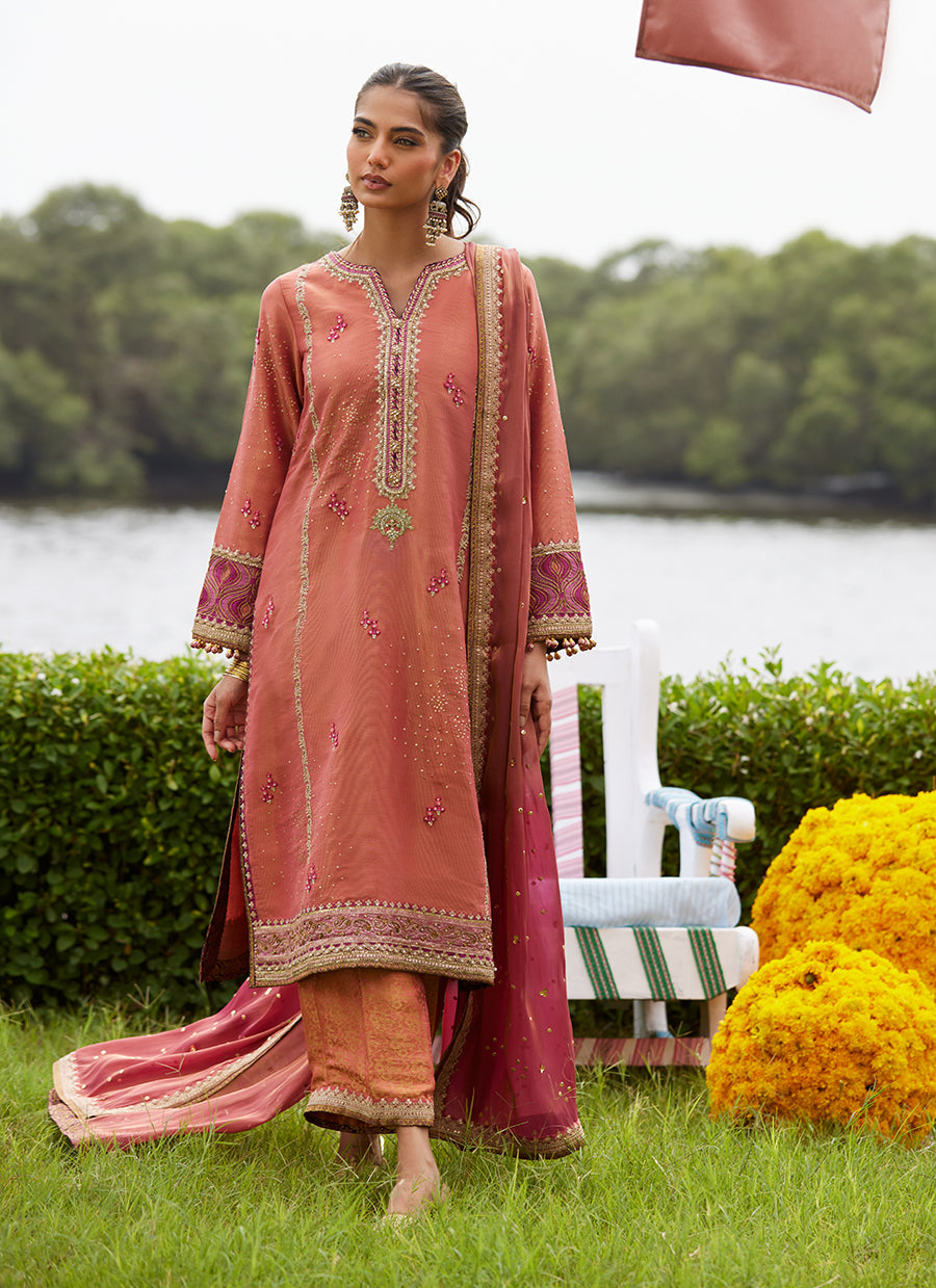 Rivaaz Coral Shirt And Dupatta - FTAMLP25-05