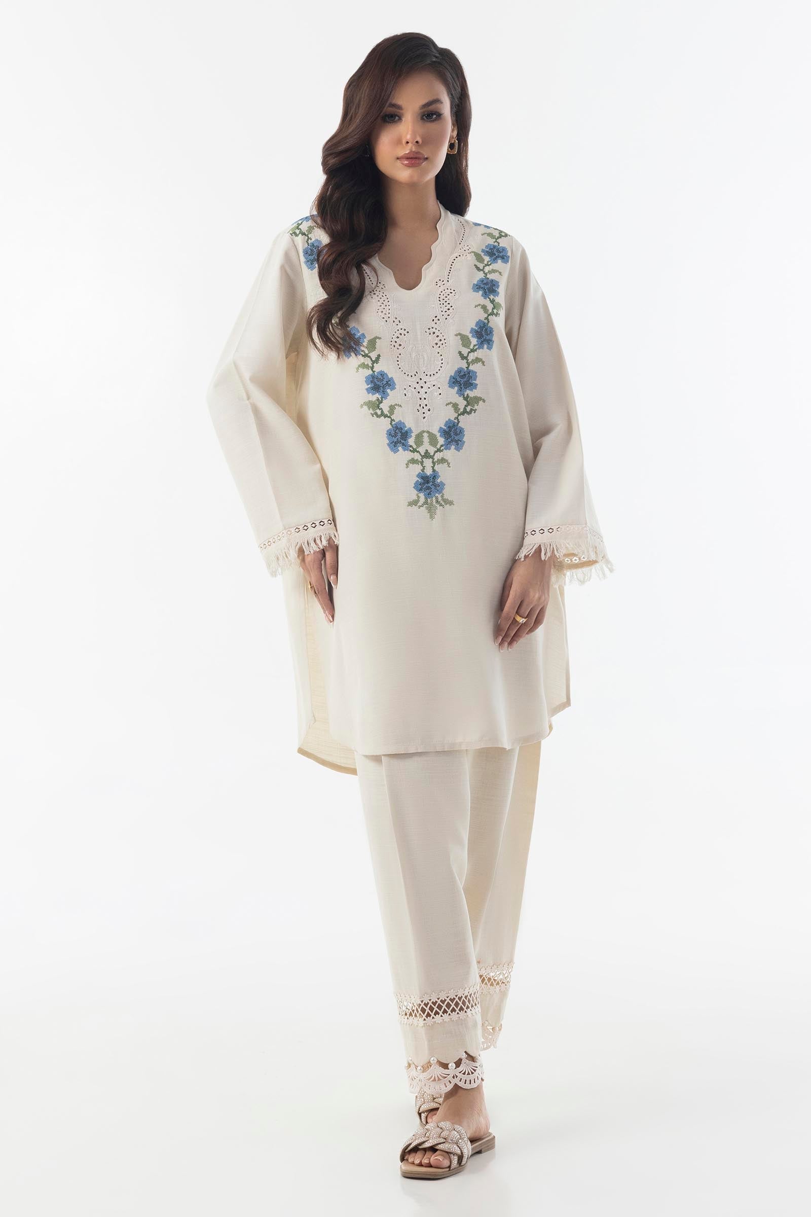DC-0411 GREEN 2PCS EMBROIDERED KURTA WITH TROUSER