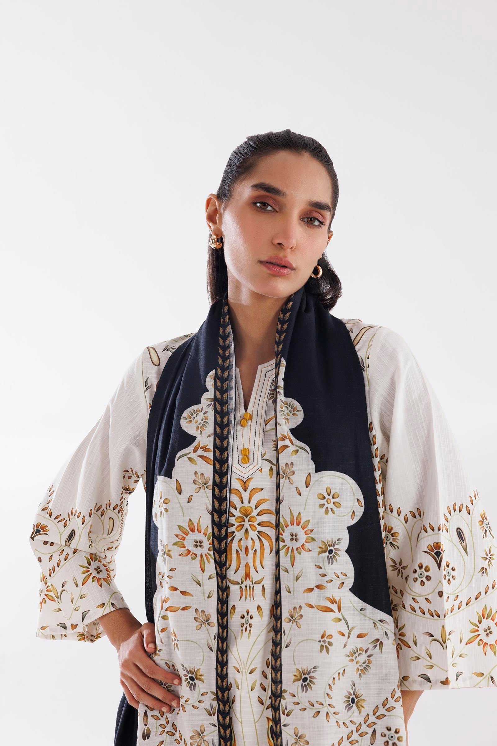 Stitched Printed linen Shirt + Dupatta