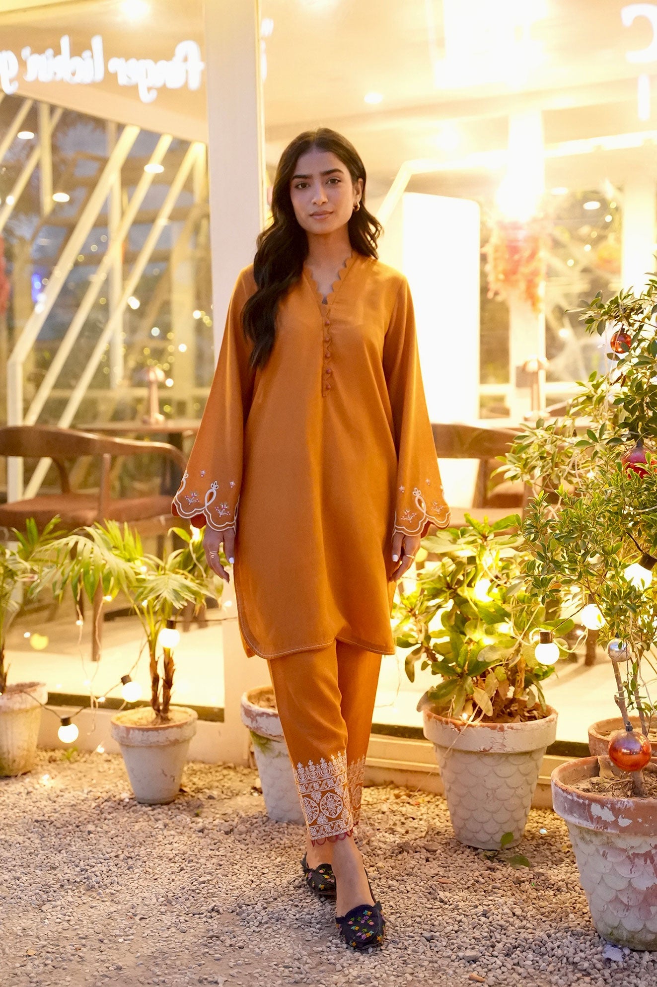 FW25DC-2881 MUSTARD 2PCS EMBROIDERED KURTA WITH TROUSER
