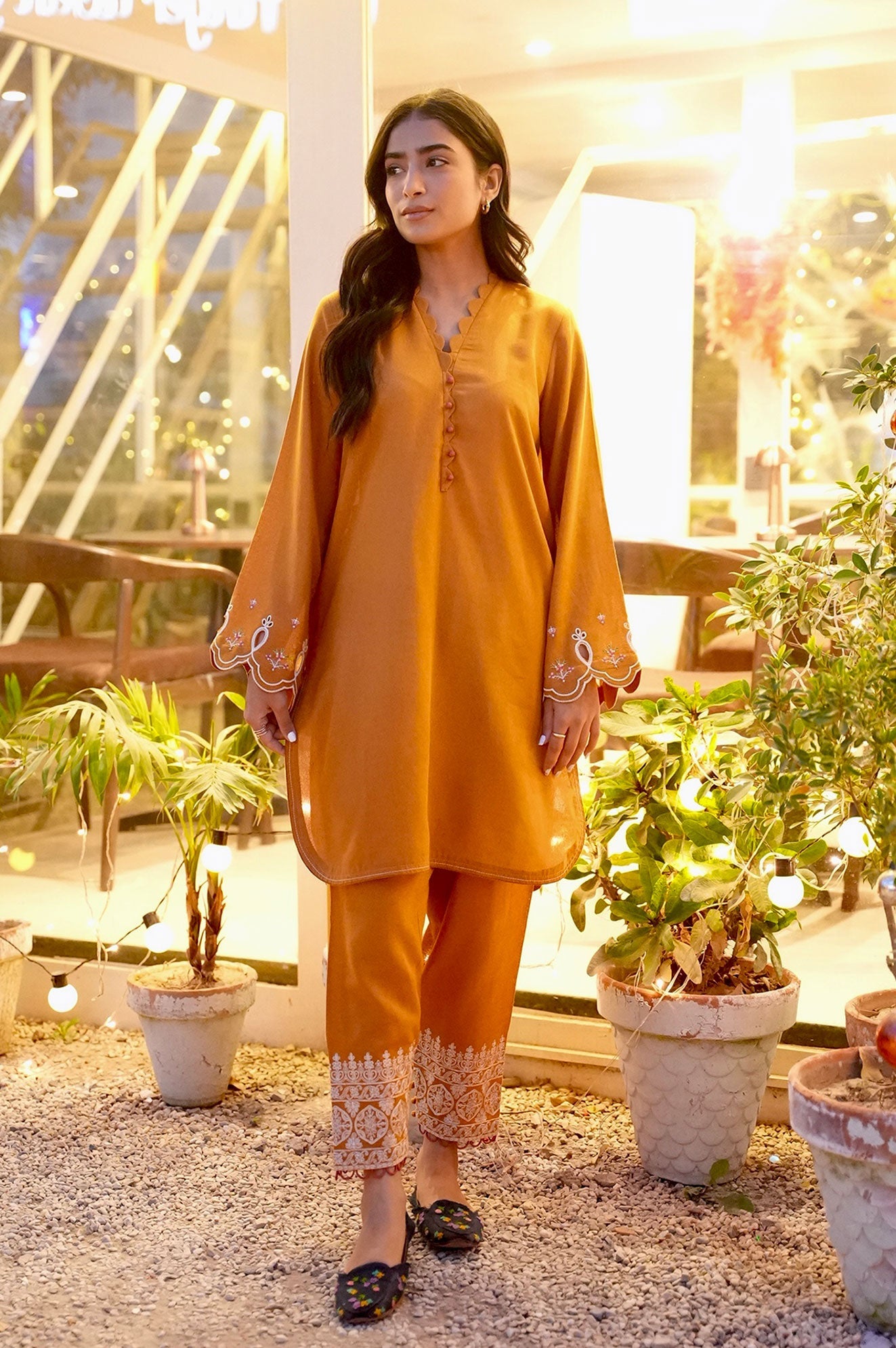 FW25DC-2881 MUSTARD 2PCS EMBROIDERED KURTA WITH TROUSER