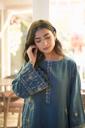 FW25DC-2884 TURQUOISE BLUE 2PCS EMBROIDERED KURTA WITH TROUSER