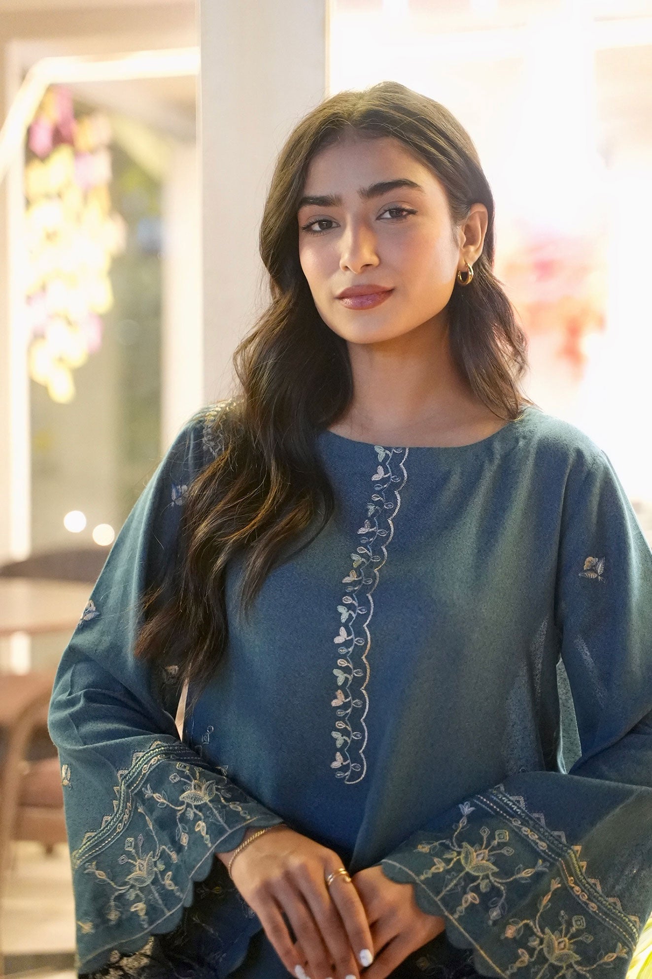 FW25DC-2884 TURQUOISE BLUE 2PCS EMBROIDERED KURTA WITH TROUSER