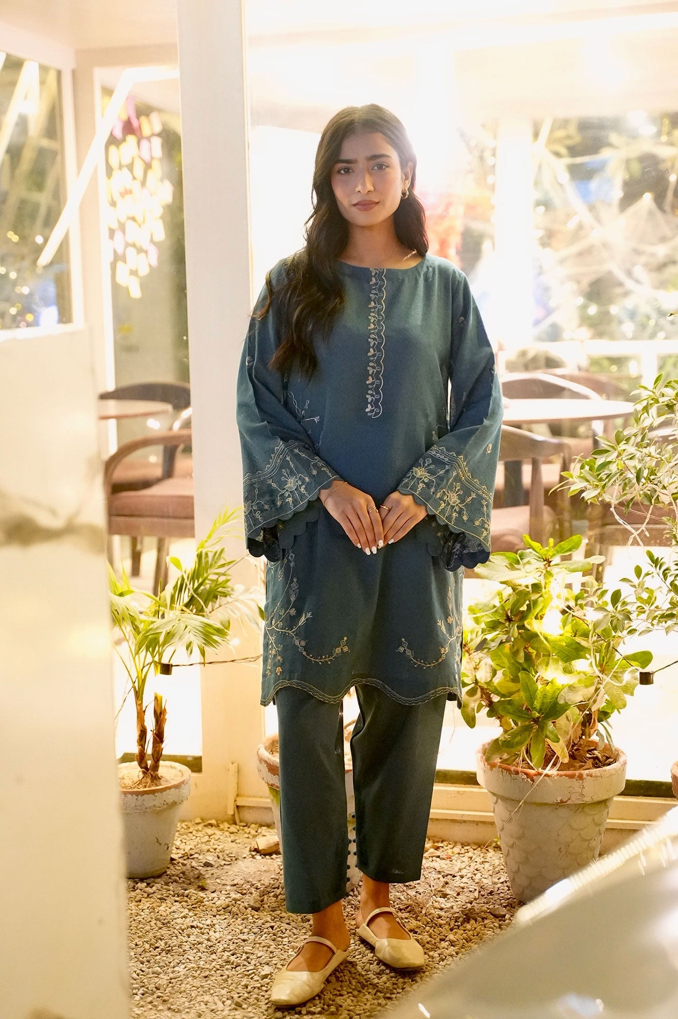 FW25DC-2884 TURQUOISE BLUE 2PCS EMBROIDERED KURTA WITH TROUSER