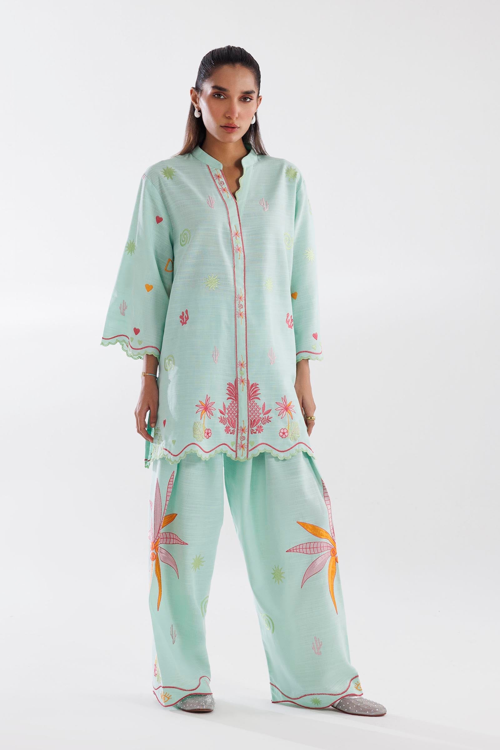 Stitched Embroidered Khaddar Shirt + Shalwar