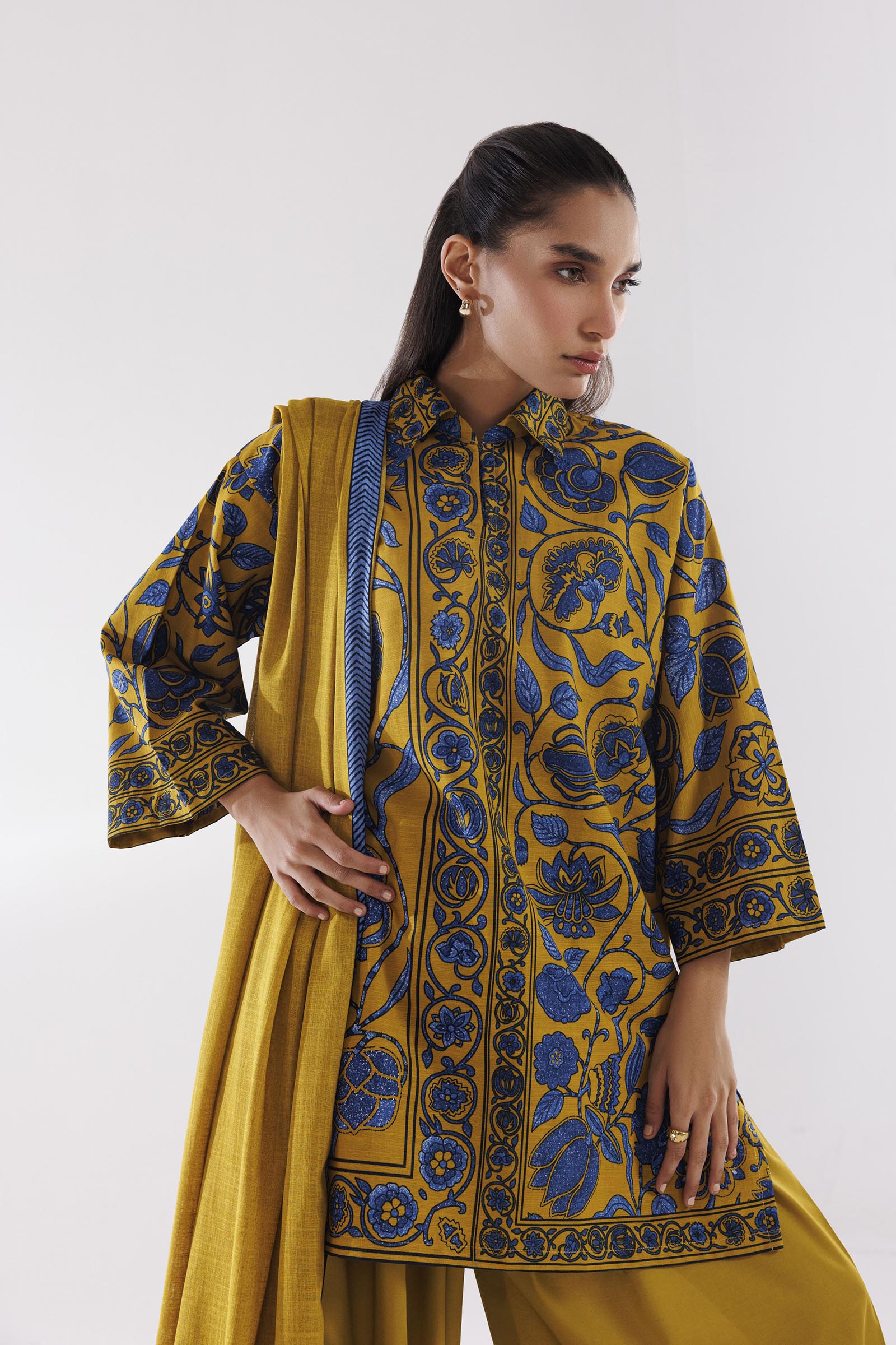 Stitched Mahay Printed Khaddar Shirt + Dupatta
