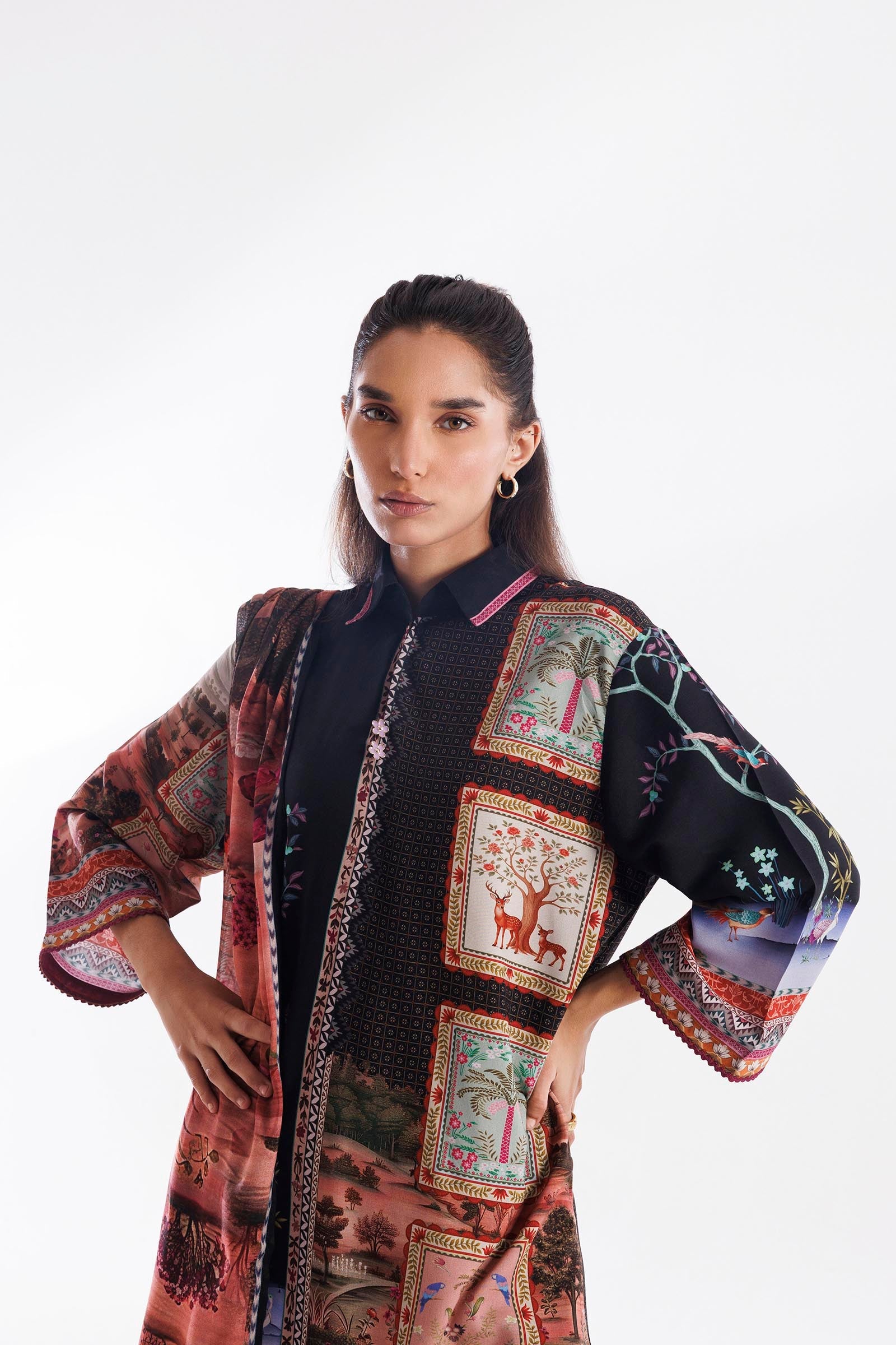 Stitched Mahay Printed Linen Shirt + Dupatta