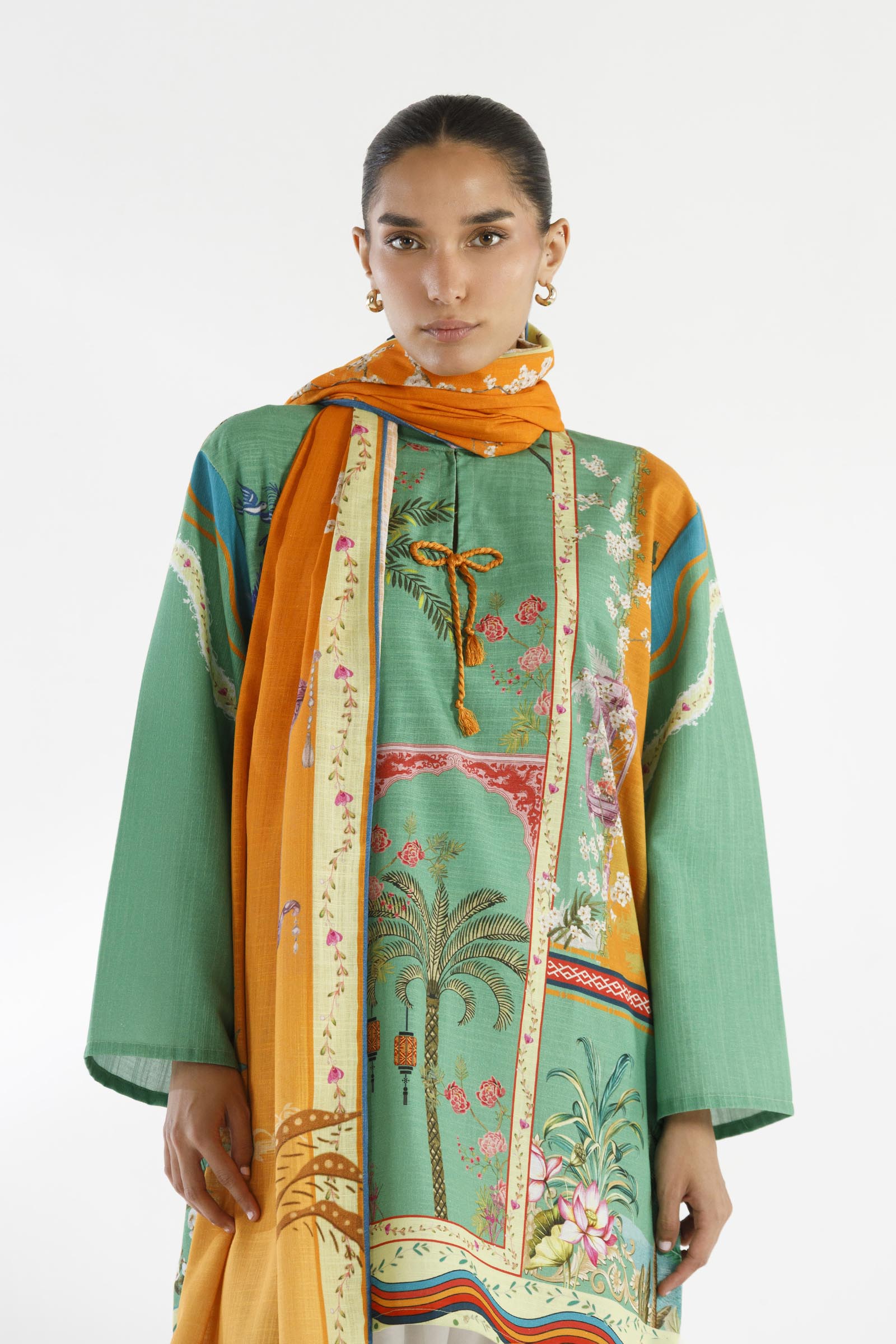 Stitched Printed Khaddar Shirt+ Dupatta