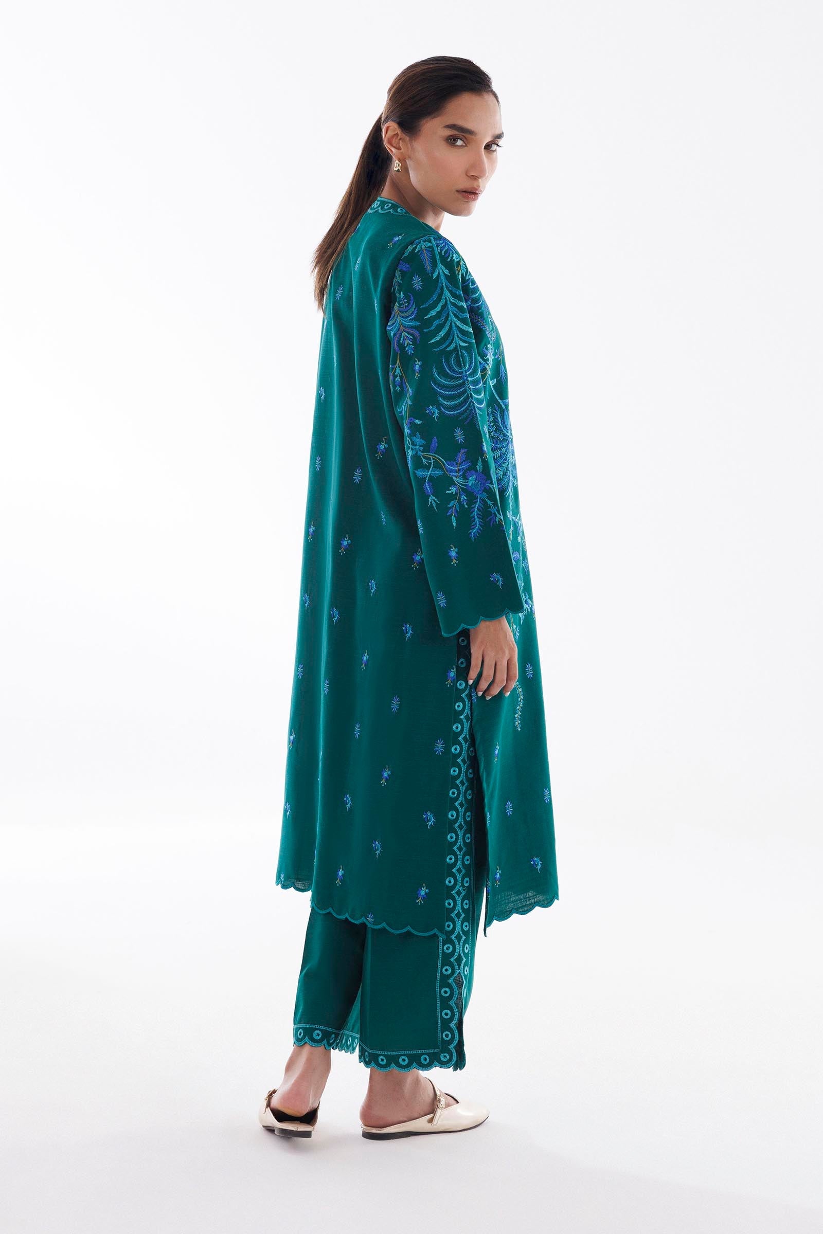 Stitched Embroidered Khaddar Shirt + Culotte