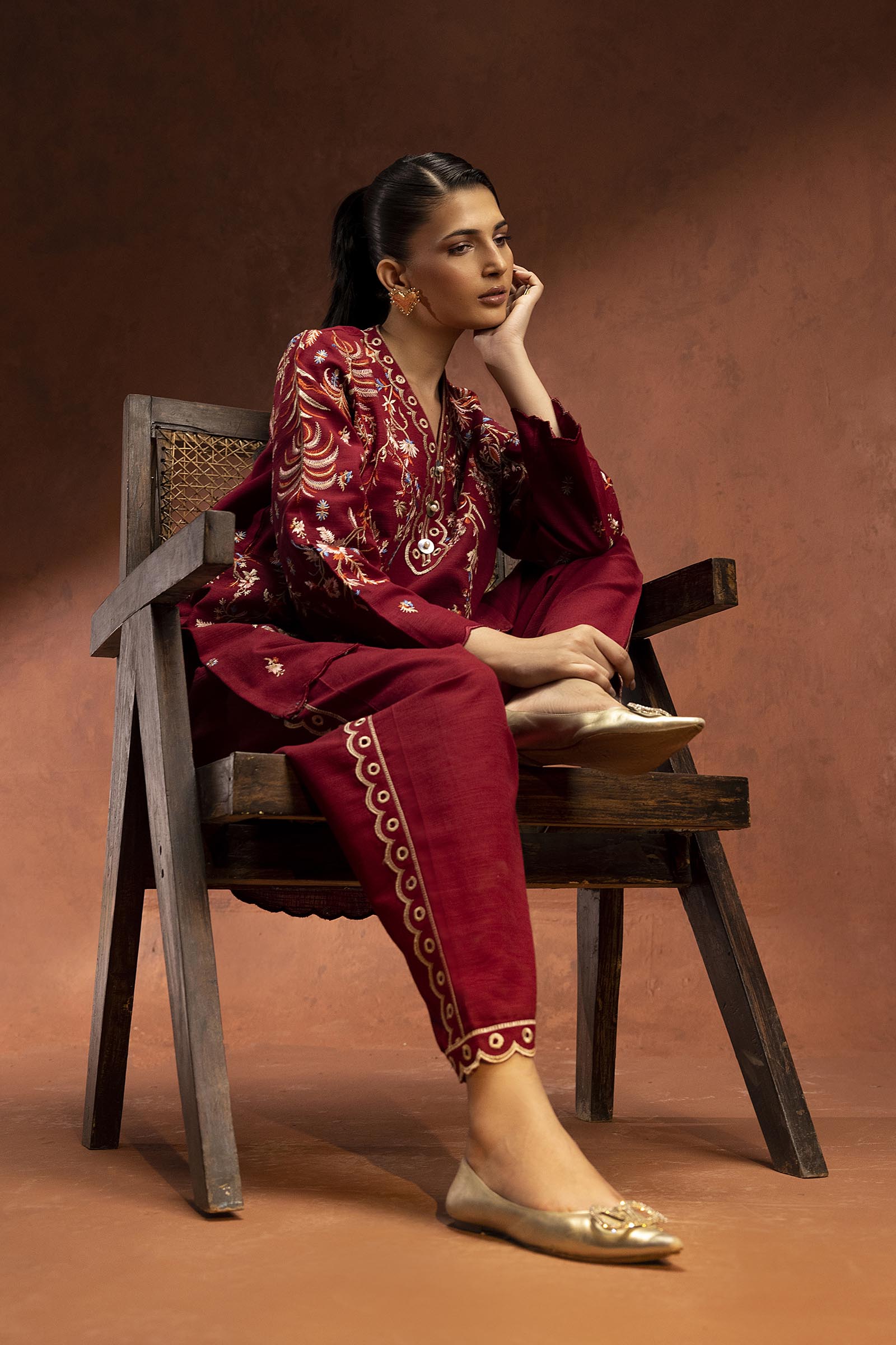 Stitched Embroidered Khaddar Shirt + Shalwar