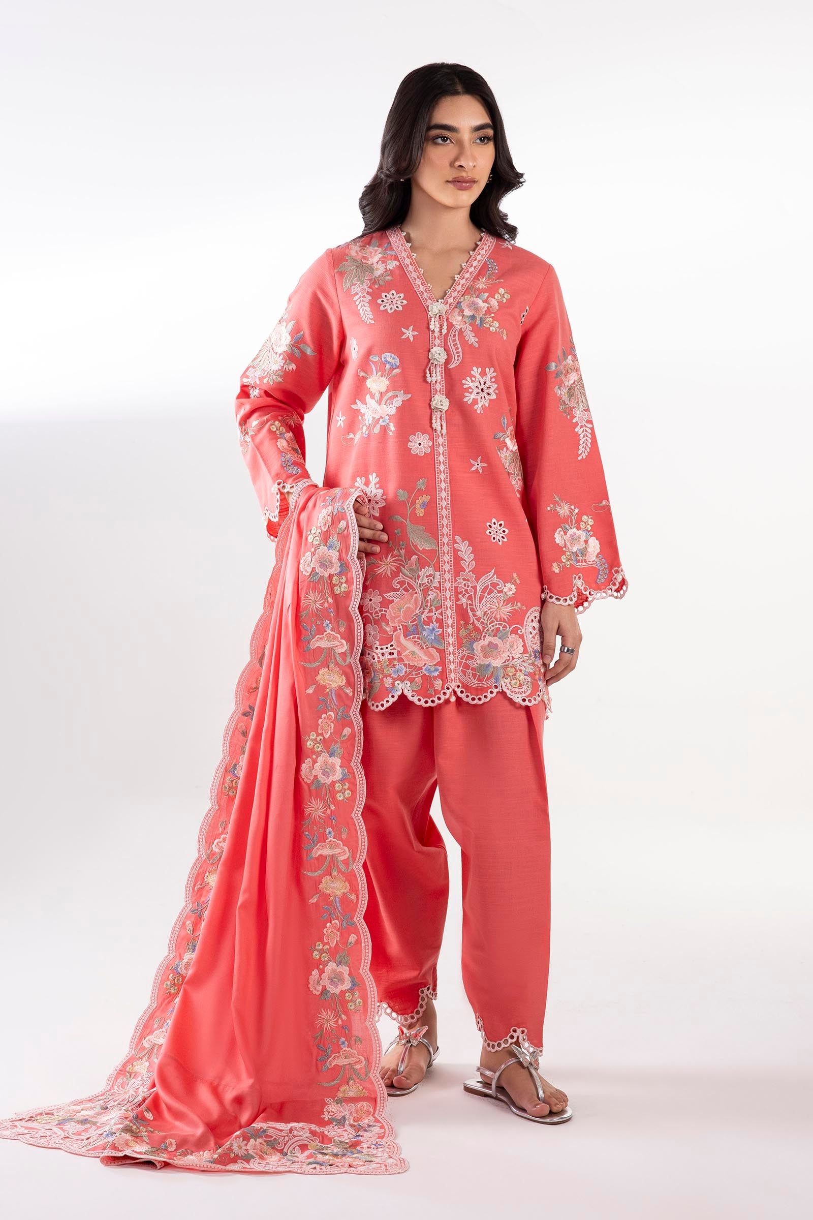 Stitched Embroidered Khaddar Shirt + Shalwar