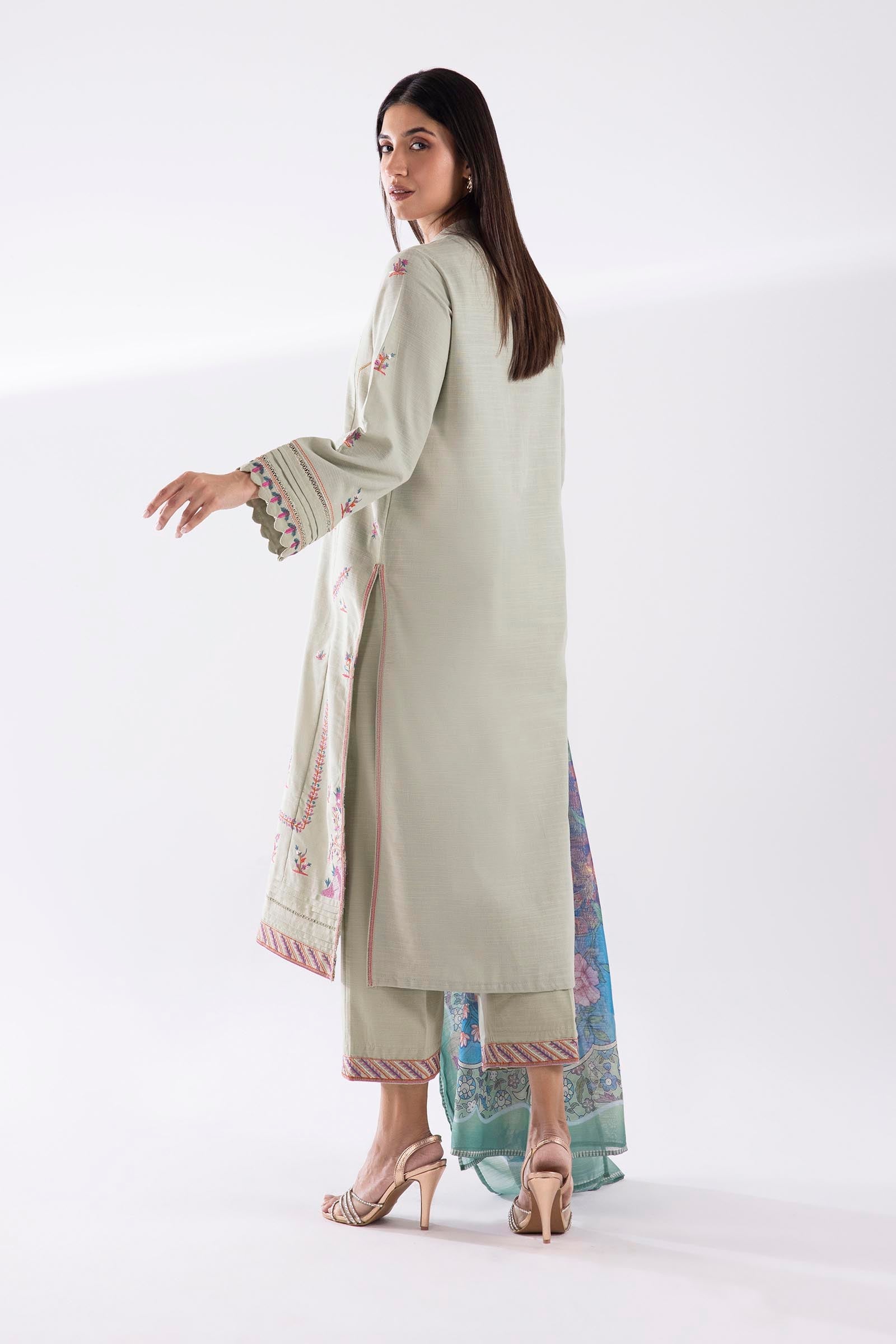 Stitched Embroidered Khaddar Slub Shirt + Culotte