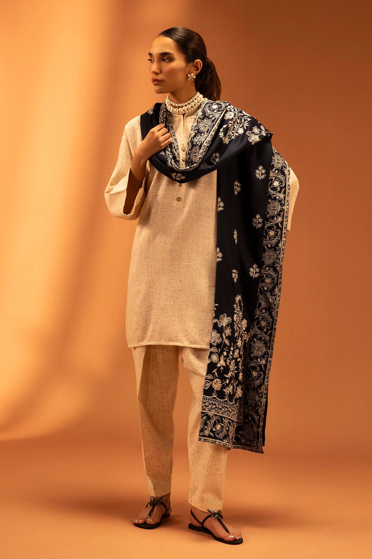 Stitched Embroidered Linen Shawl