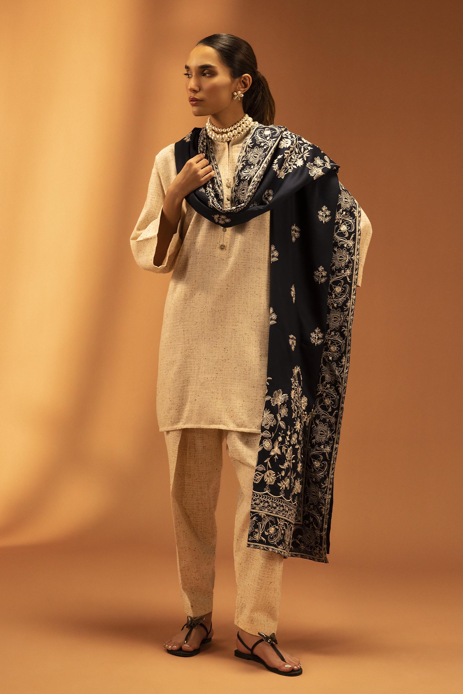 Stitched Embroidered Linen Shawl
