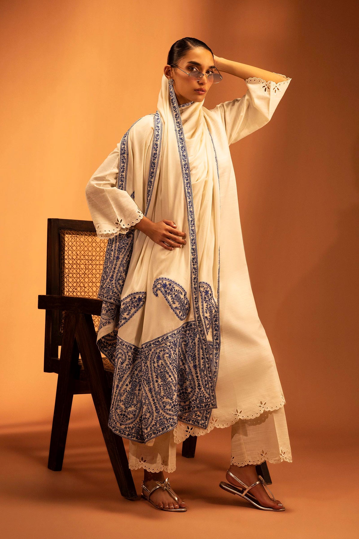 Stitched Embroidered Linen Shawl
