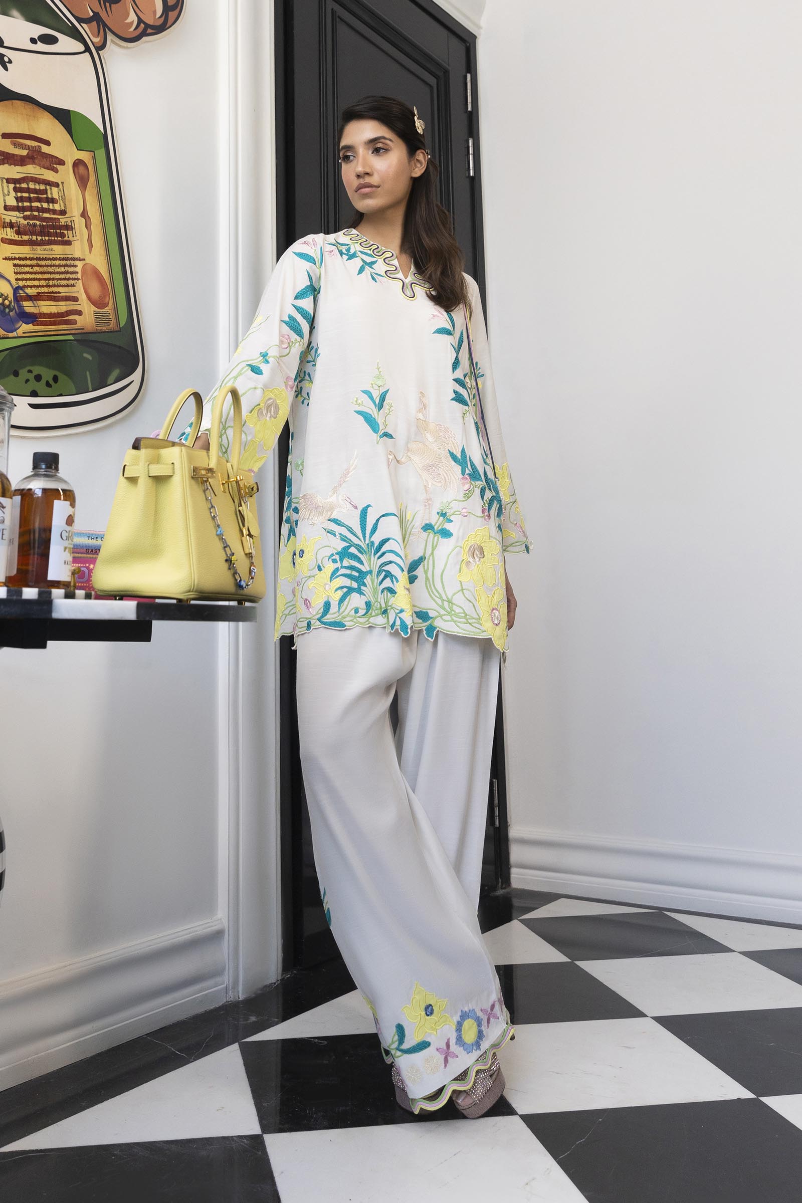 Stitched Embroidered Raw Silk Shirt + Shalwar