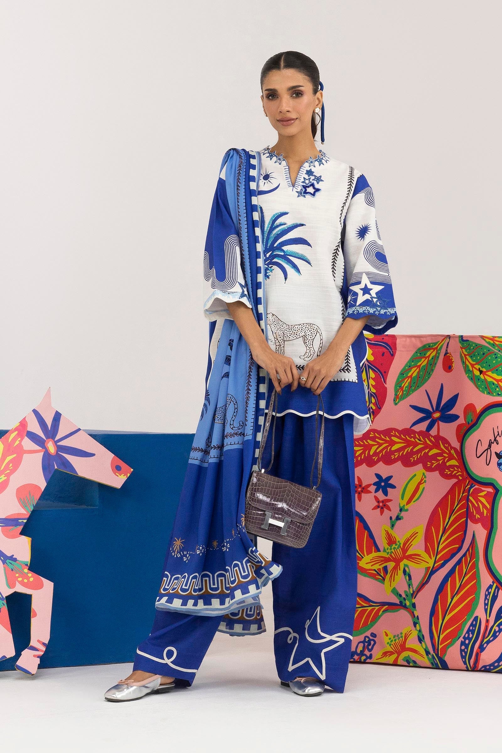 Stitched Printed Linen Dupatta