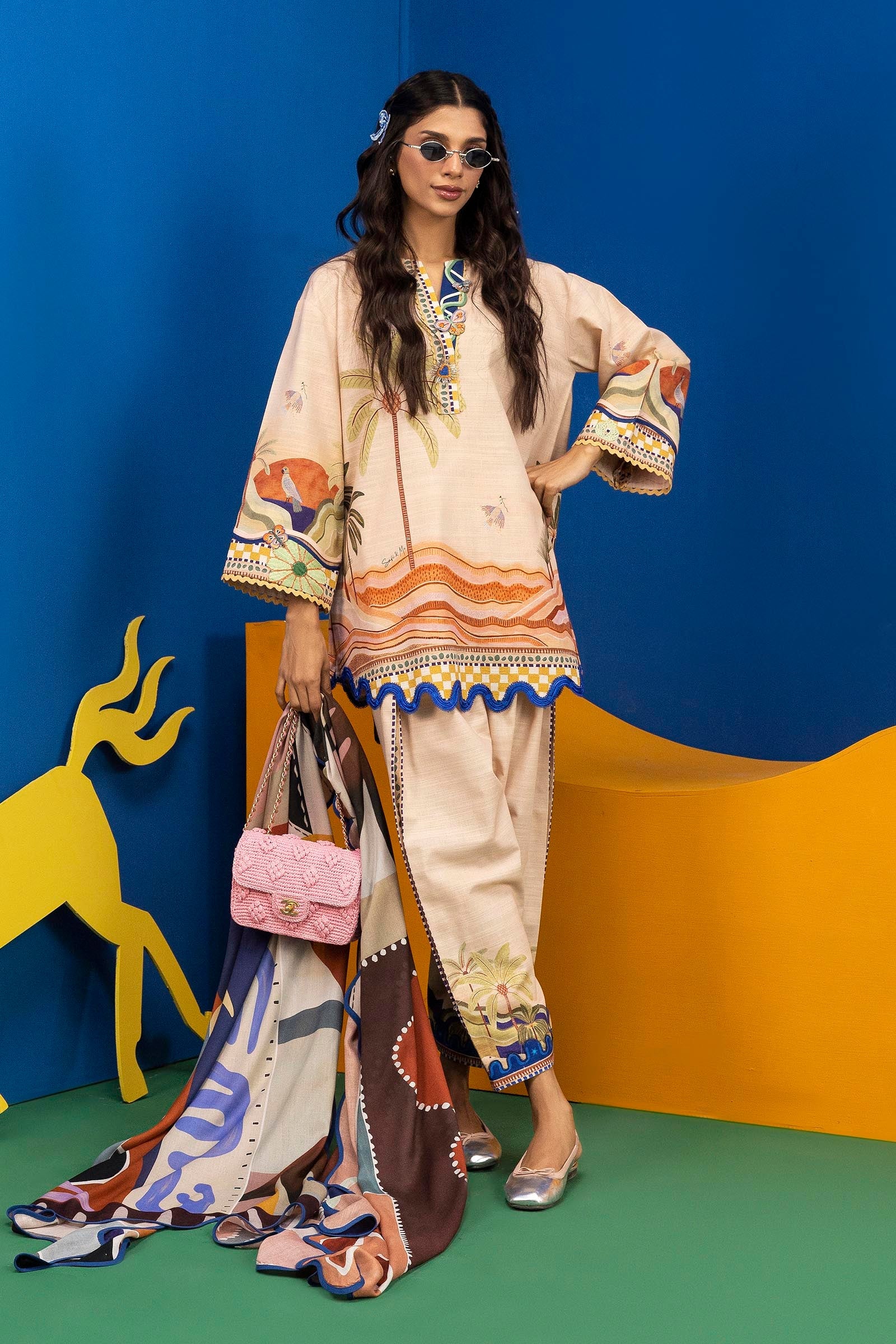 Stitched Printed Linen Dupatta