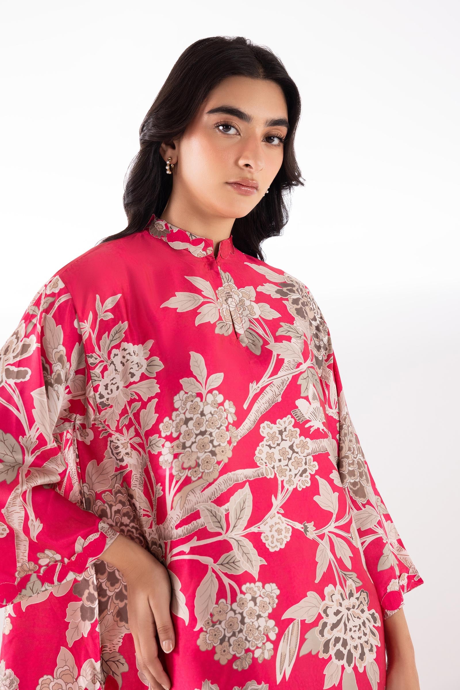 Stitched Printed Satin Shirt + Boot Pants