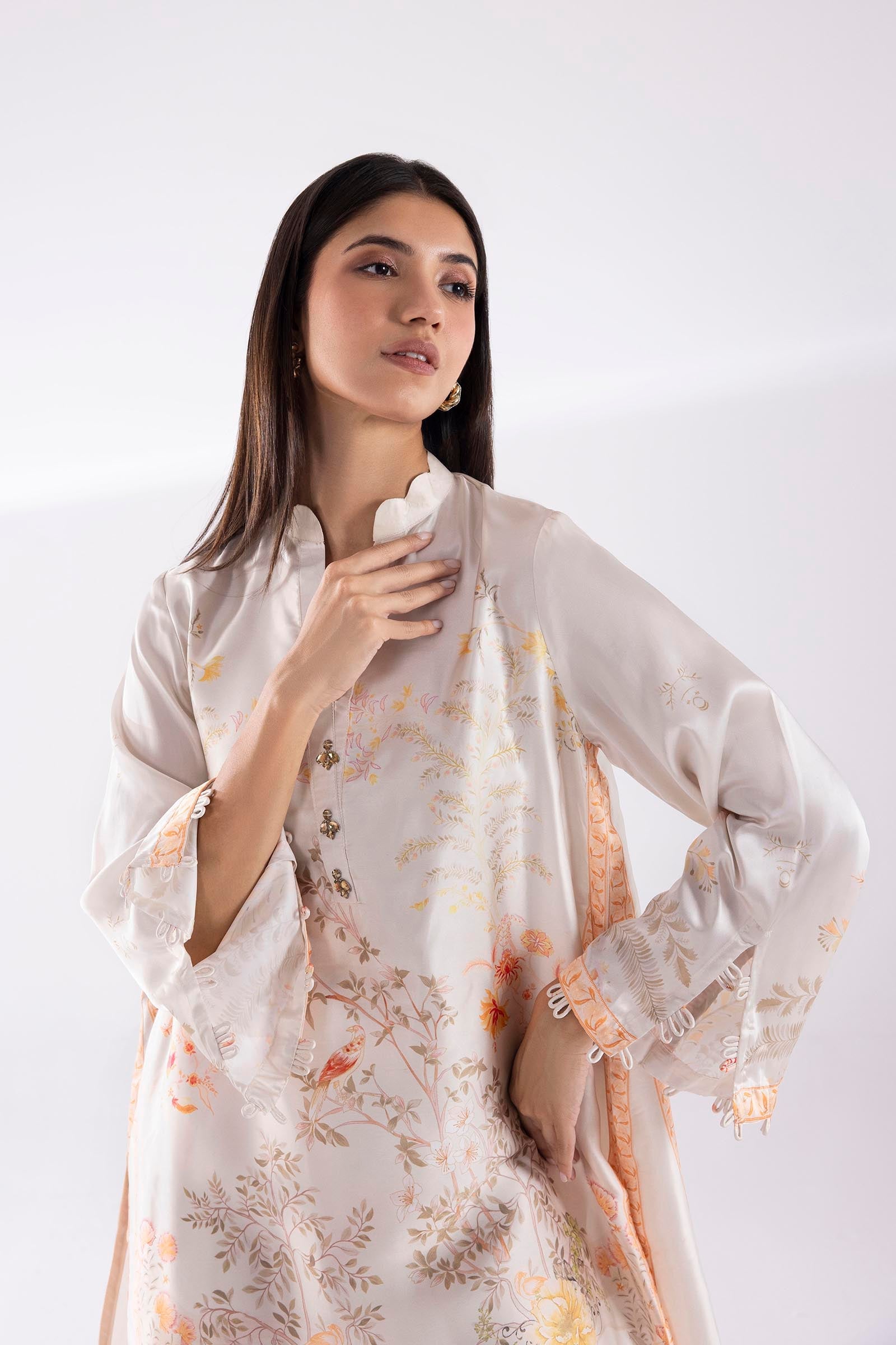 Stitched Printed Satin Shirt + Culottes