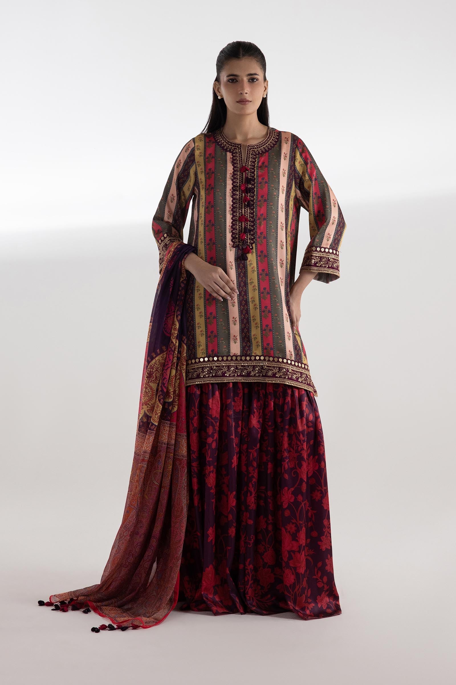 Stitched Embroidered Satin Suit