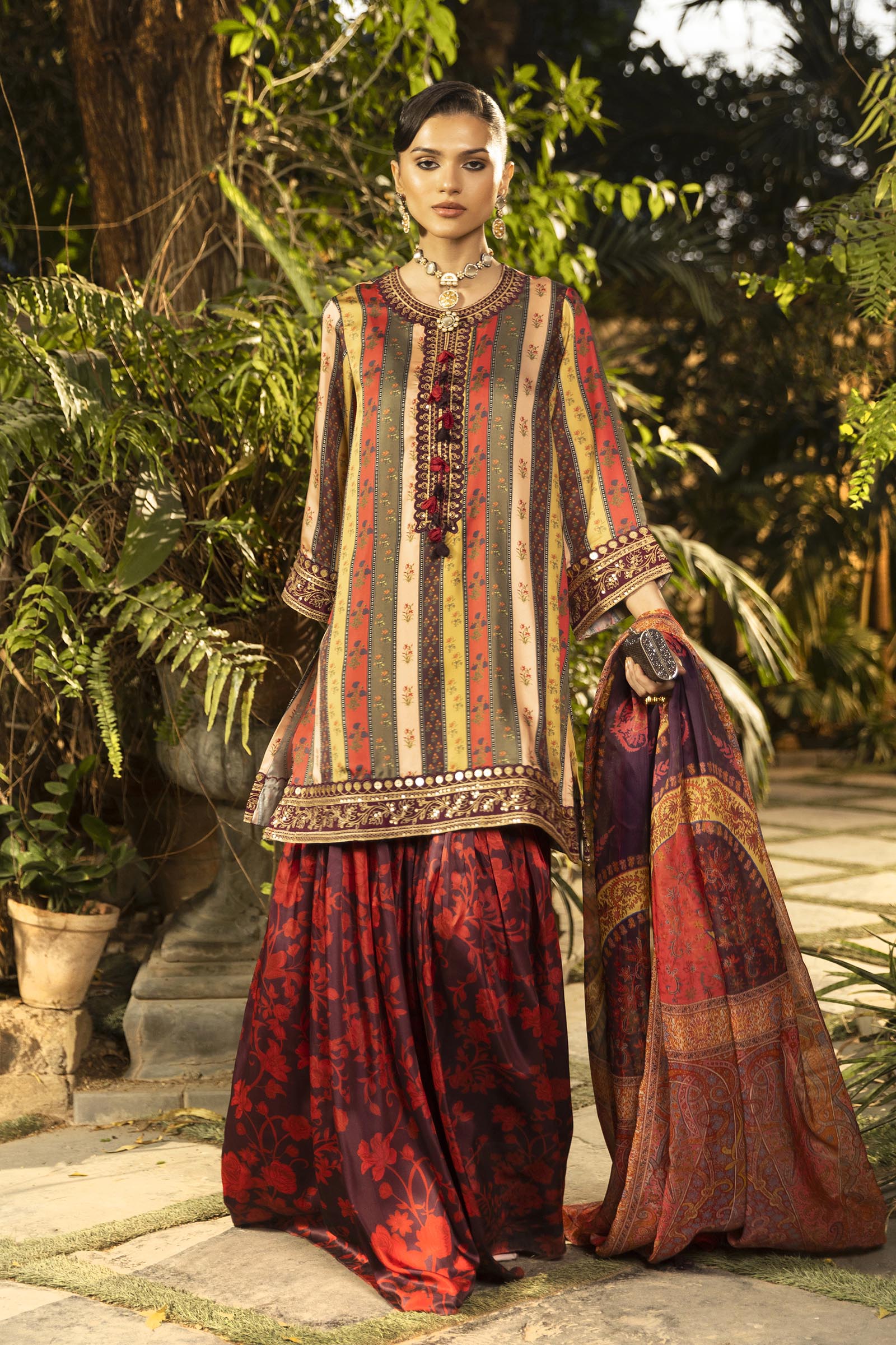 Stitched Embroidered Satin Suit