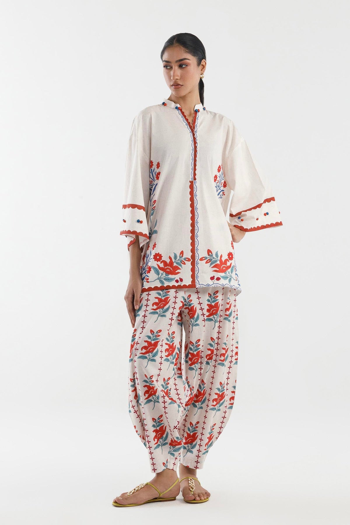 Stitched Printed Poplin Shirt+ Bottom