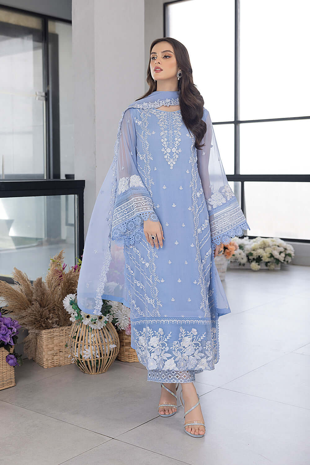 Ensembles By Azure Embroidered Chiffon Suits Unstitched 3 Piece AZU25 Fairy Glow