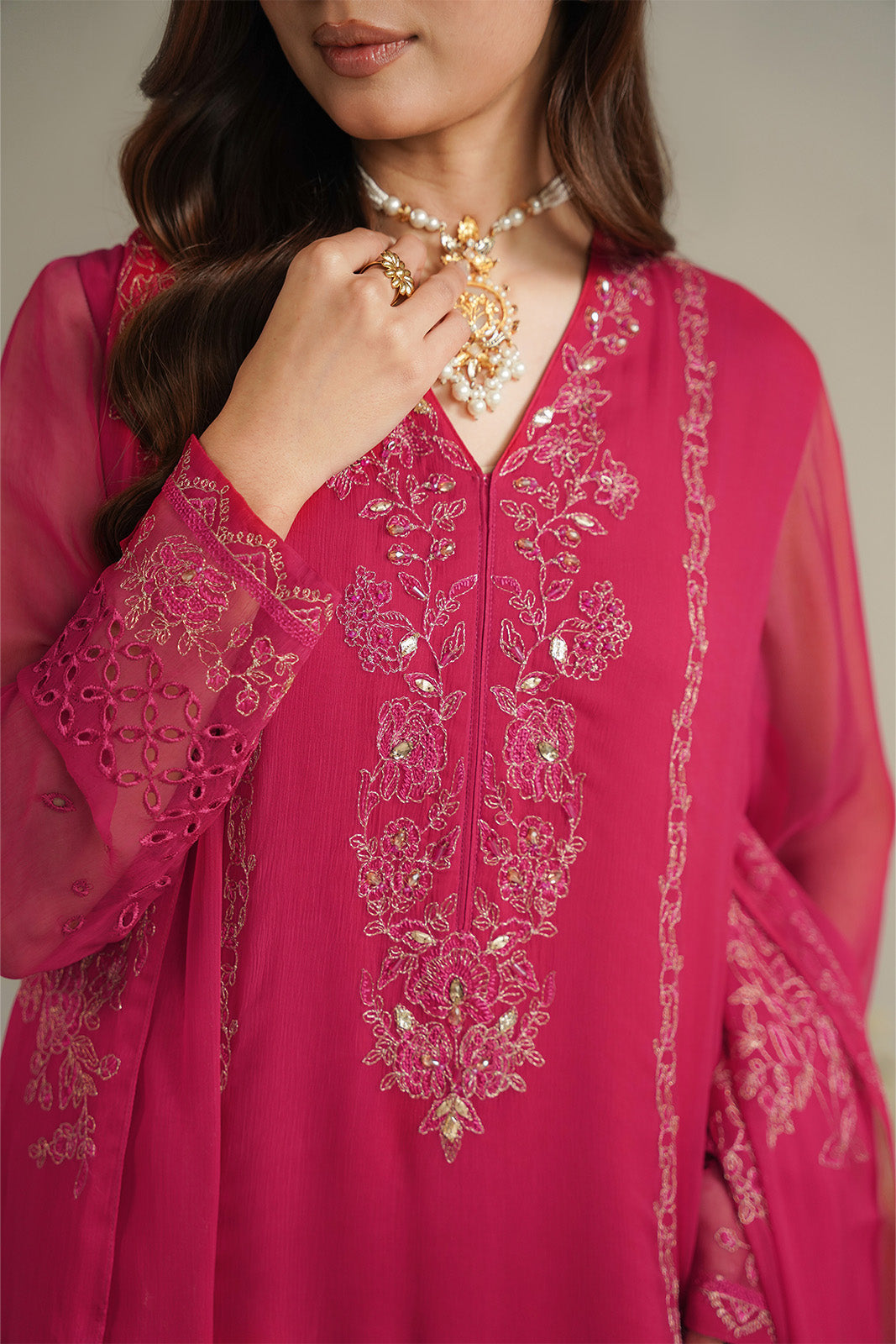 3 Piece Chiffon Embroidered Unstitched Suit (UF0041)