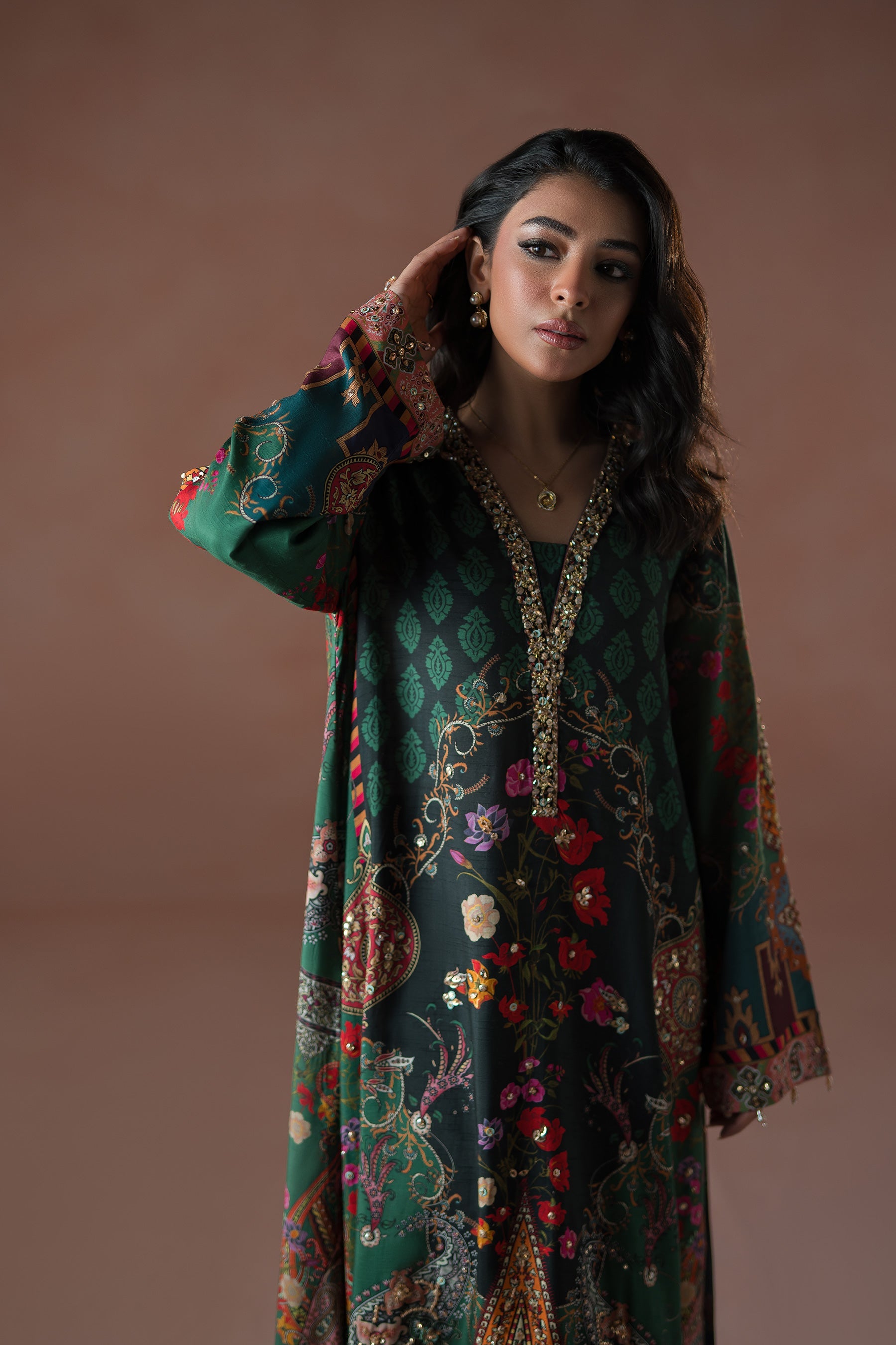 Forest Floral Tassel Kaftan Set (D-06)