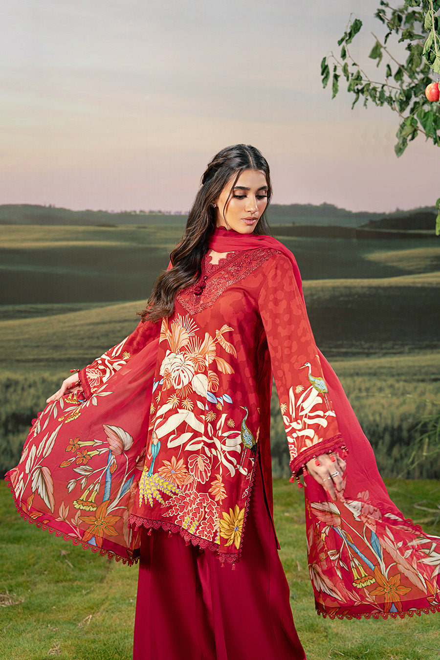 3 Pc Unstitched Embroidered Arabic Lawn Suit | MB-PFUS25-05B