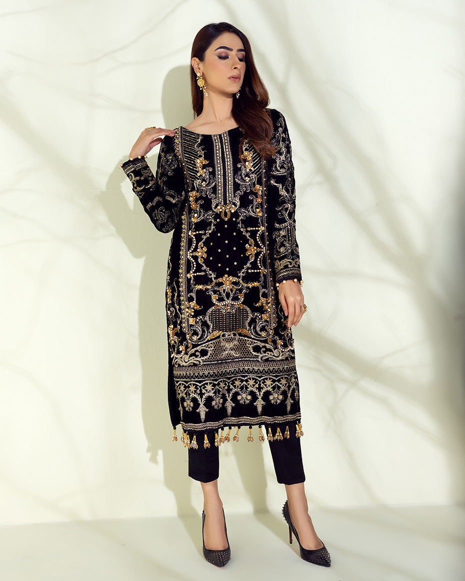 Perles Embroidered Velvet 2 Piece Suit GV-01