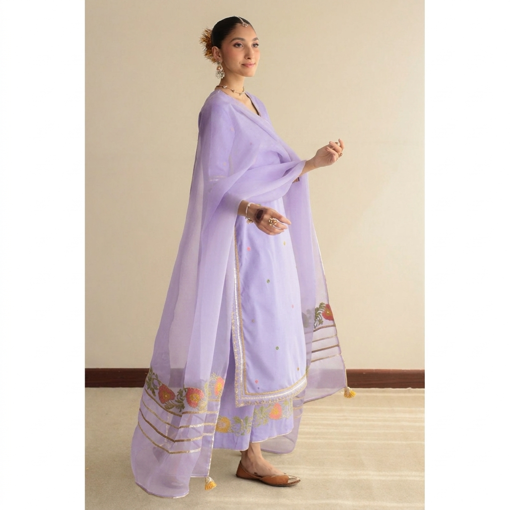 Lilac Pret Lawn Suit – Soft Lilac Dhaga Embroidery Dress