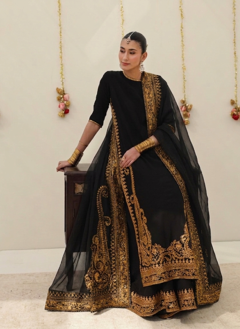 Zarshab Black Festive 26 | Black Tilla & Sequins Lawn Suit