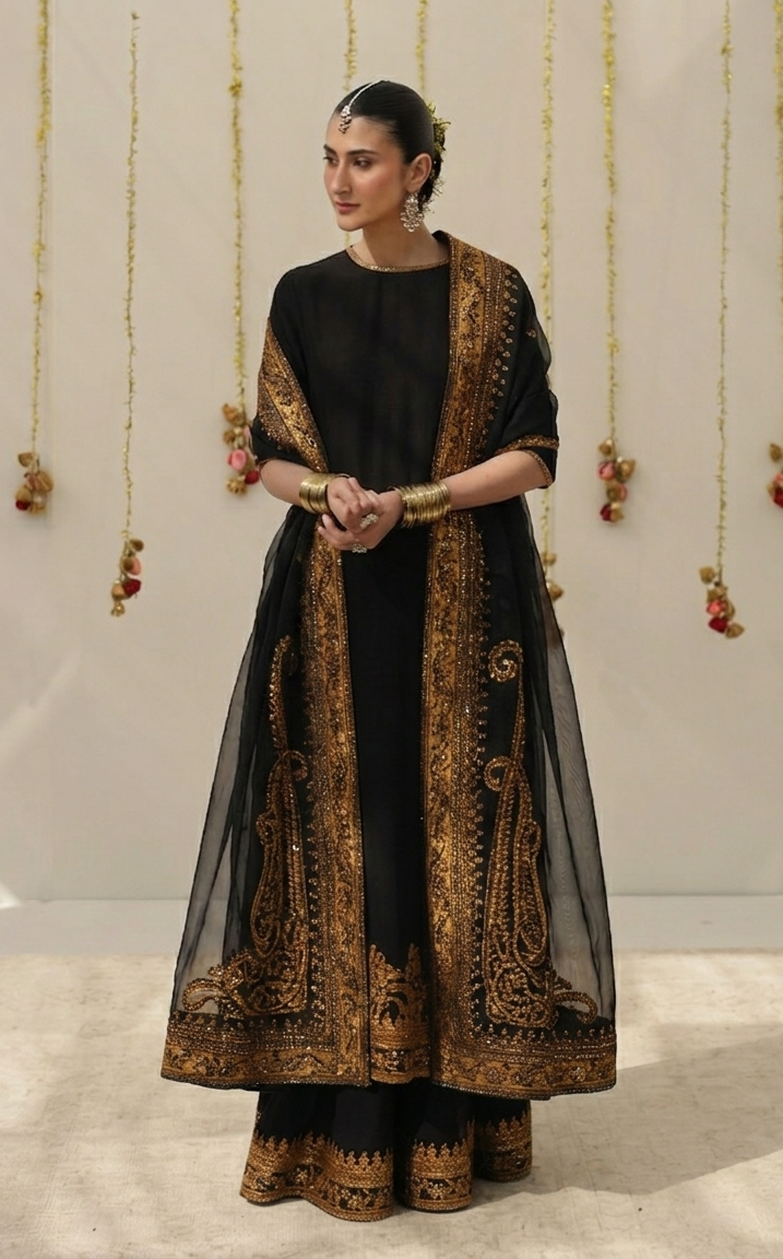 Zarshab Black Festive 26 | Black Tilla & Sequins Lawn Suit