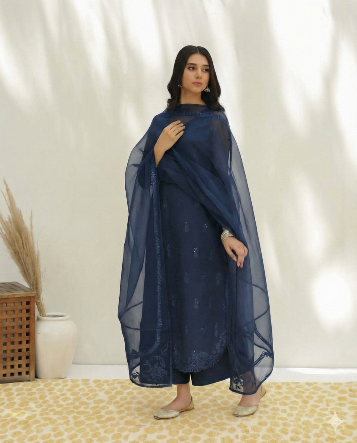 Dusty Blue – Elegant Stitched Suit for Women