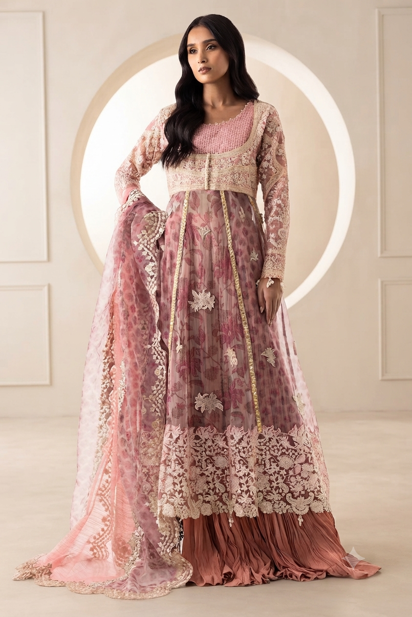 Stitched Pink Embroidered Shirt + Dupatta