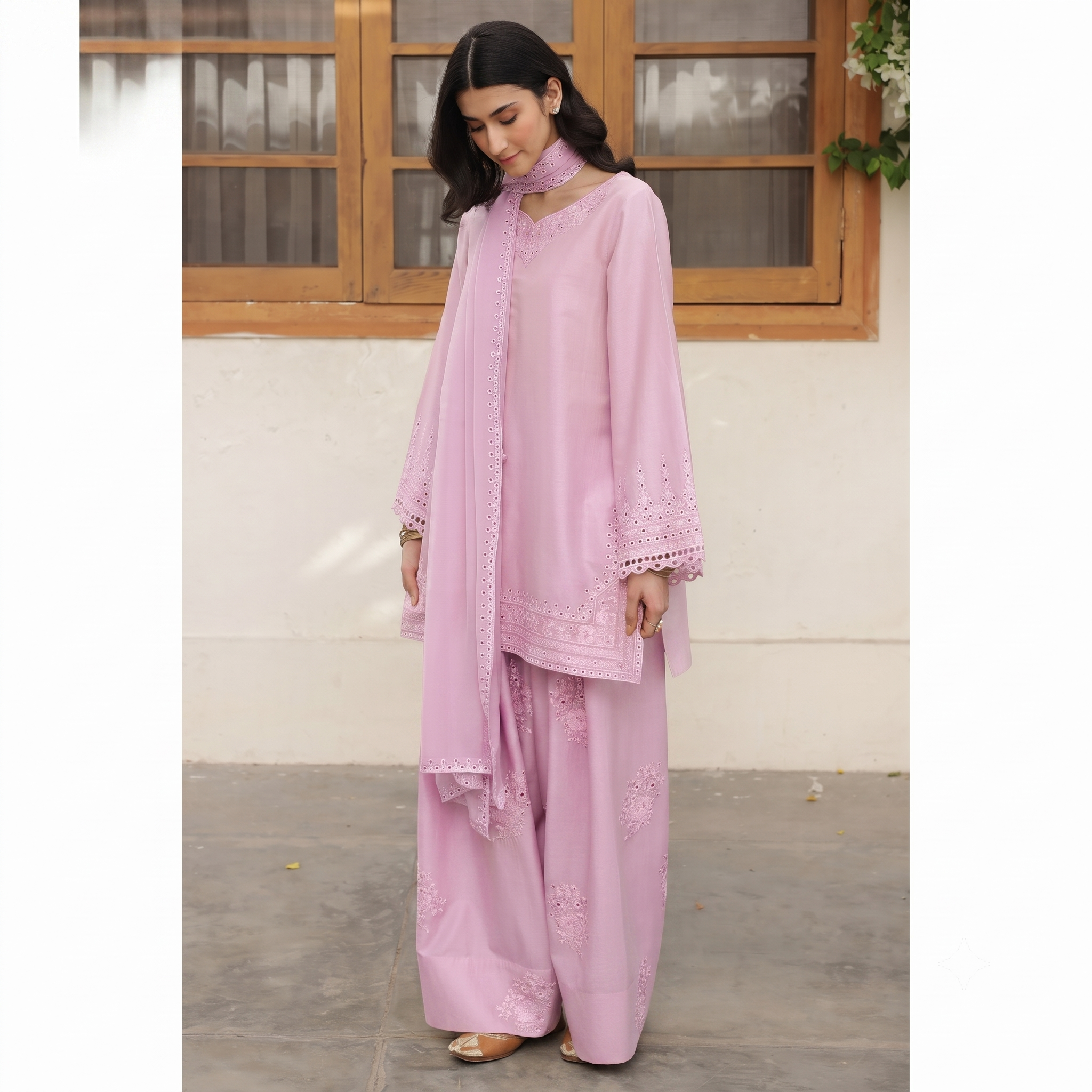 Tea Pink Essence 3 Piece Lawn Suit - Tea Pink Ready to Wear