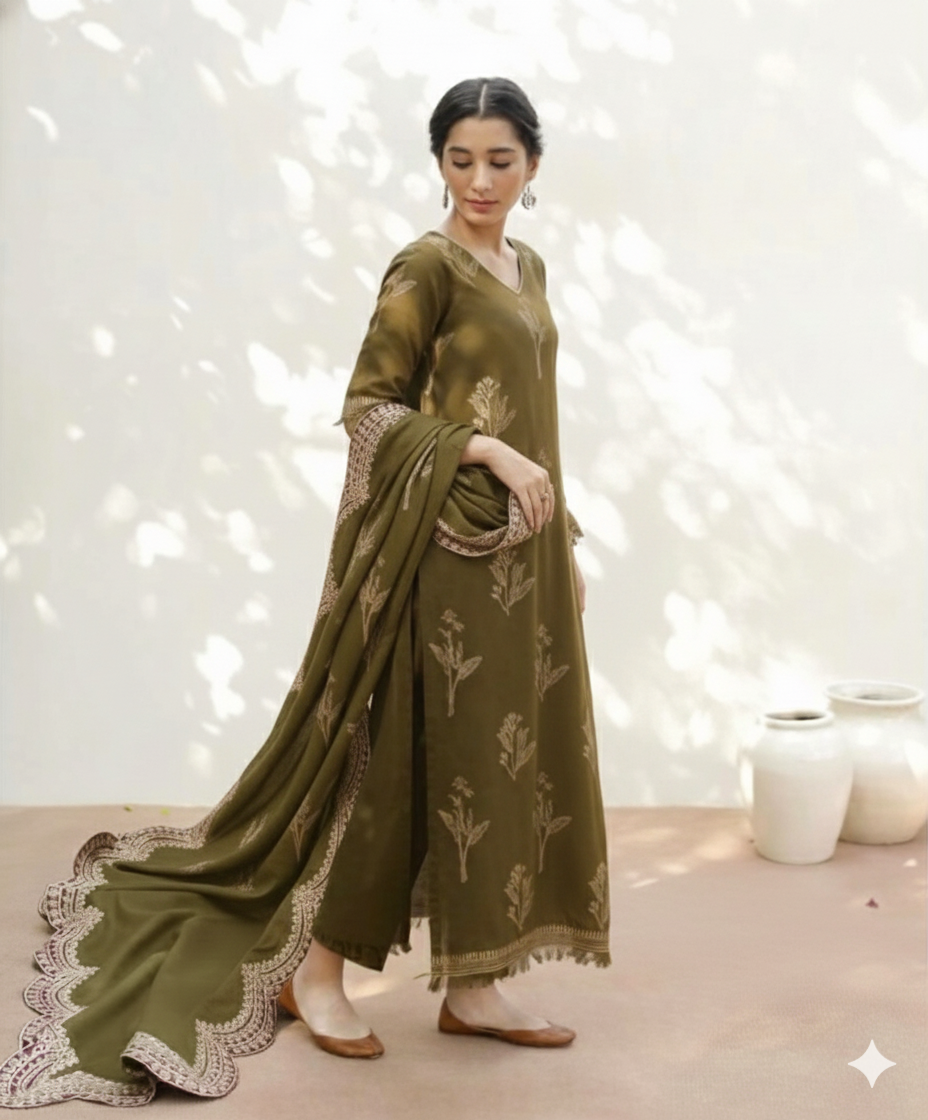 Green Aura 3-Piece Stitched Suit