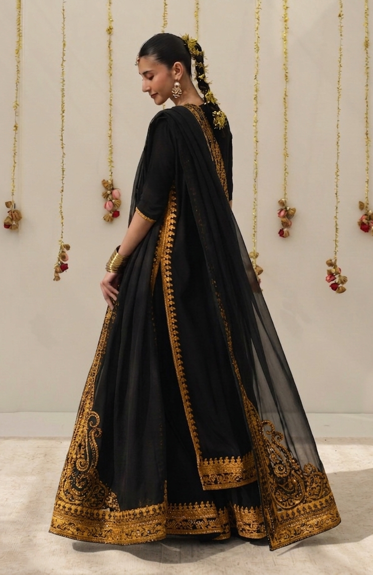 Zarshab Black Festive 26 | Black Tilla & Sequins Lawn Suit