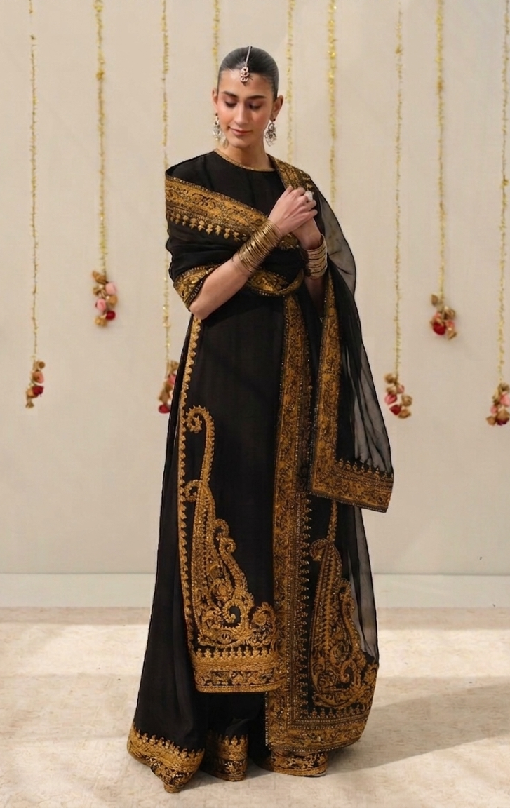 Zarshab Black Festive 26 | Black Tilla & Sequins Lawn Suit