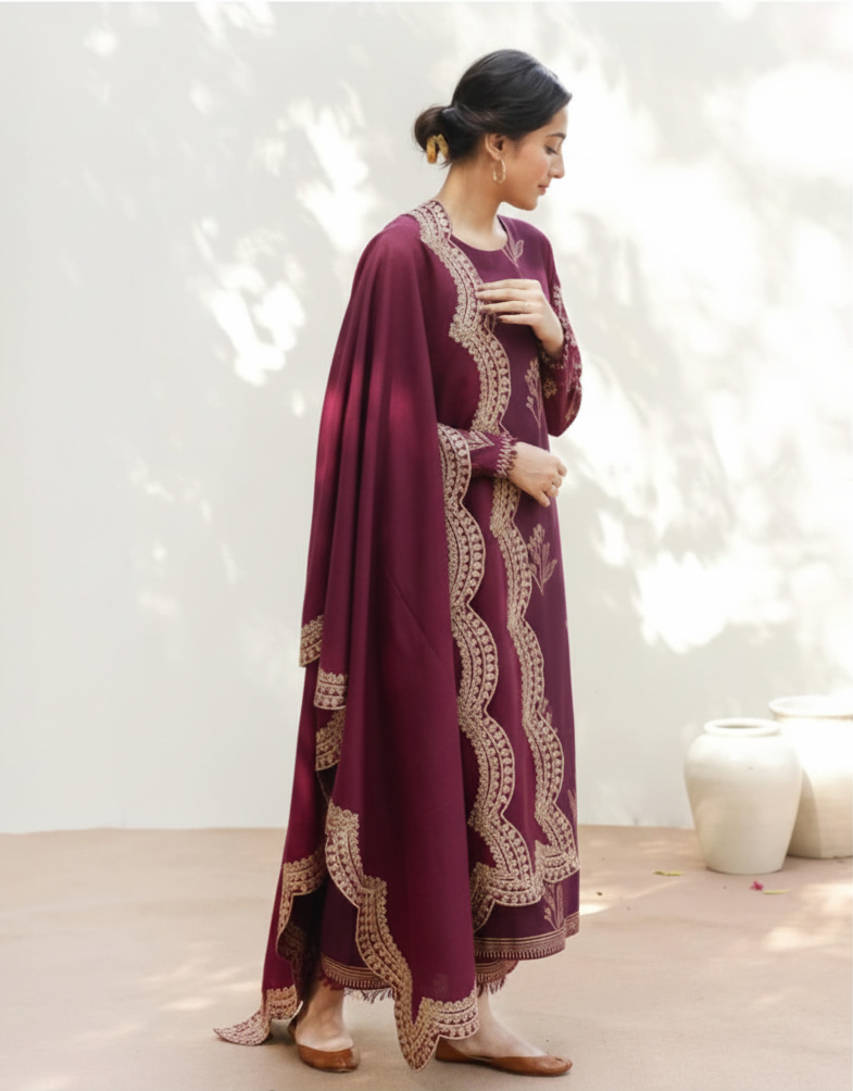 Mahroon Aura Suit | Full Sleeve Lawn 3 Piece Stitched