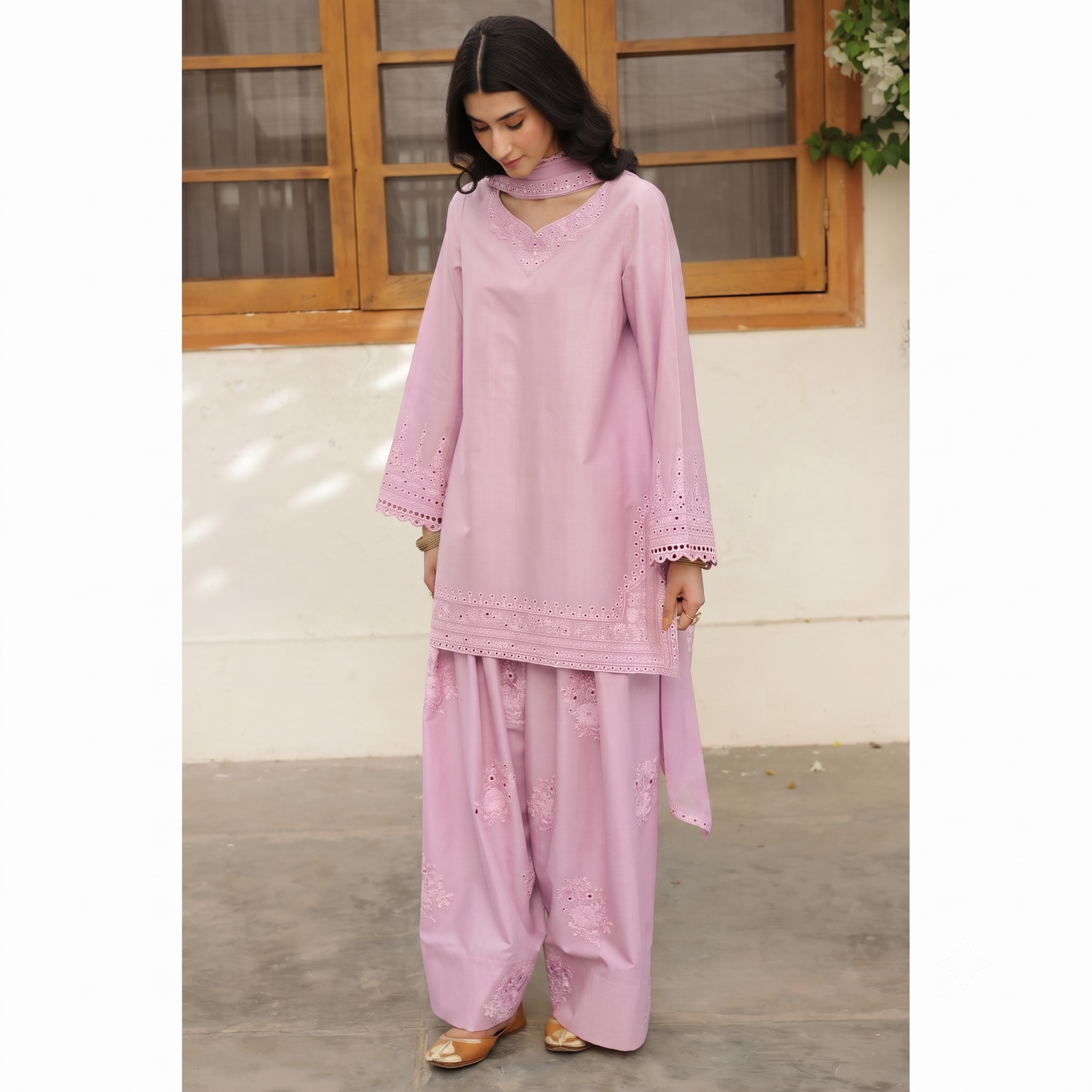 Tea Pink Essence 3 Piece Lawn Suit - Tea Pink Ready to Wear