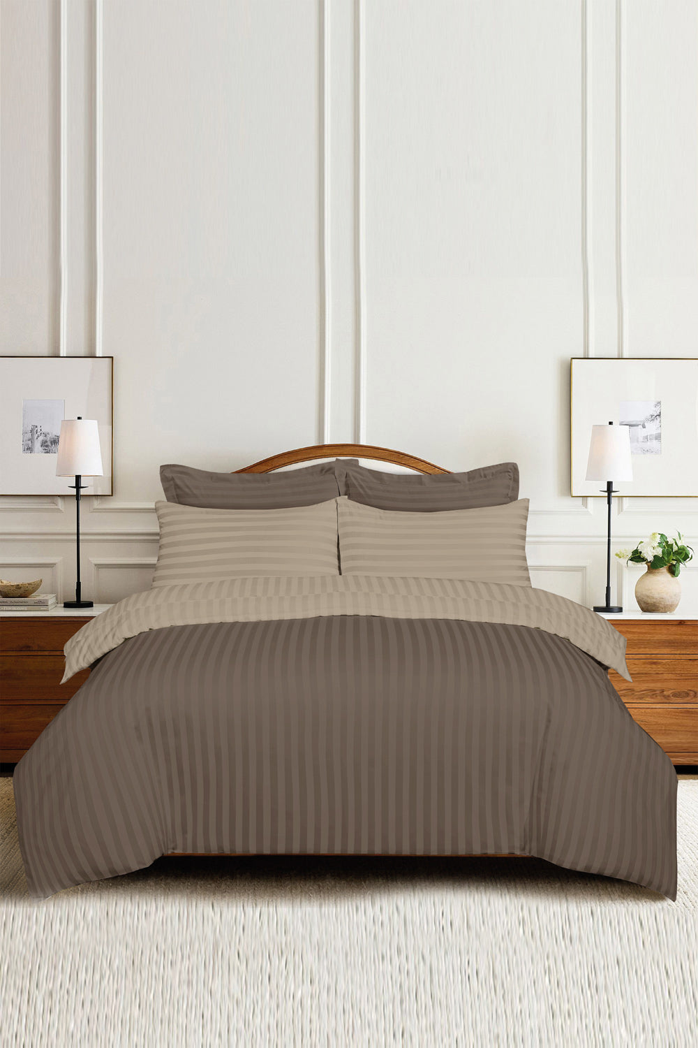 Doe Skin and Ginger Snap Luxury Stripe Quilt Cover Set