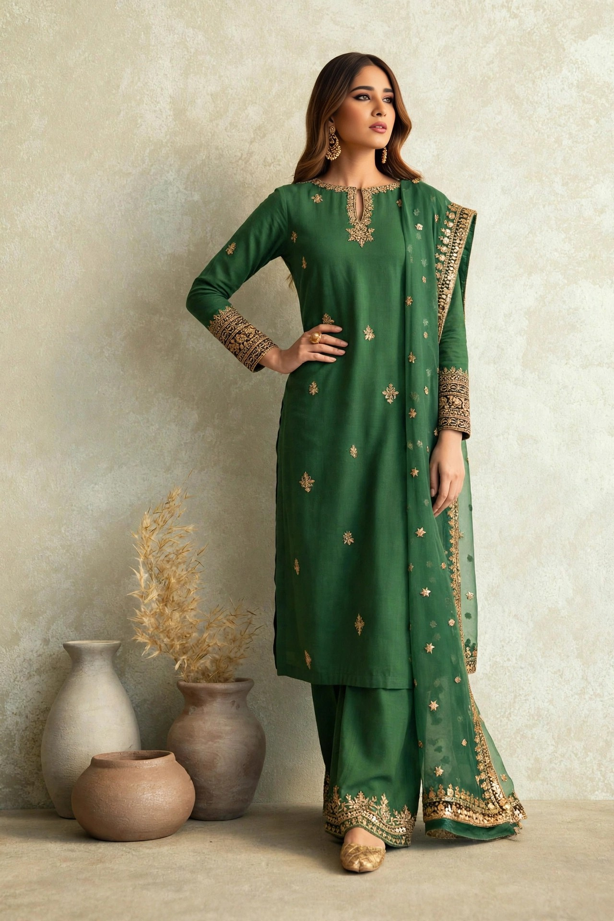 Green Zareen Lawn Suit - 3 Piece Embroidered Ready to Wear