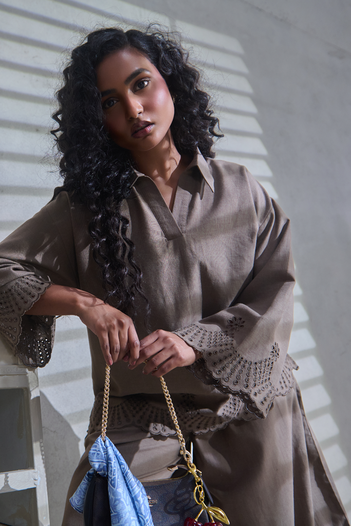 Brown Linen Embroidered Shirt