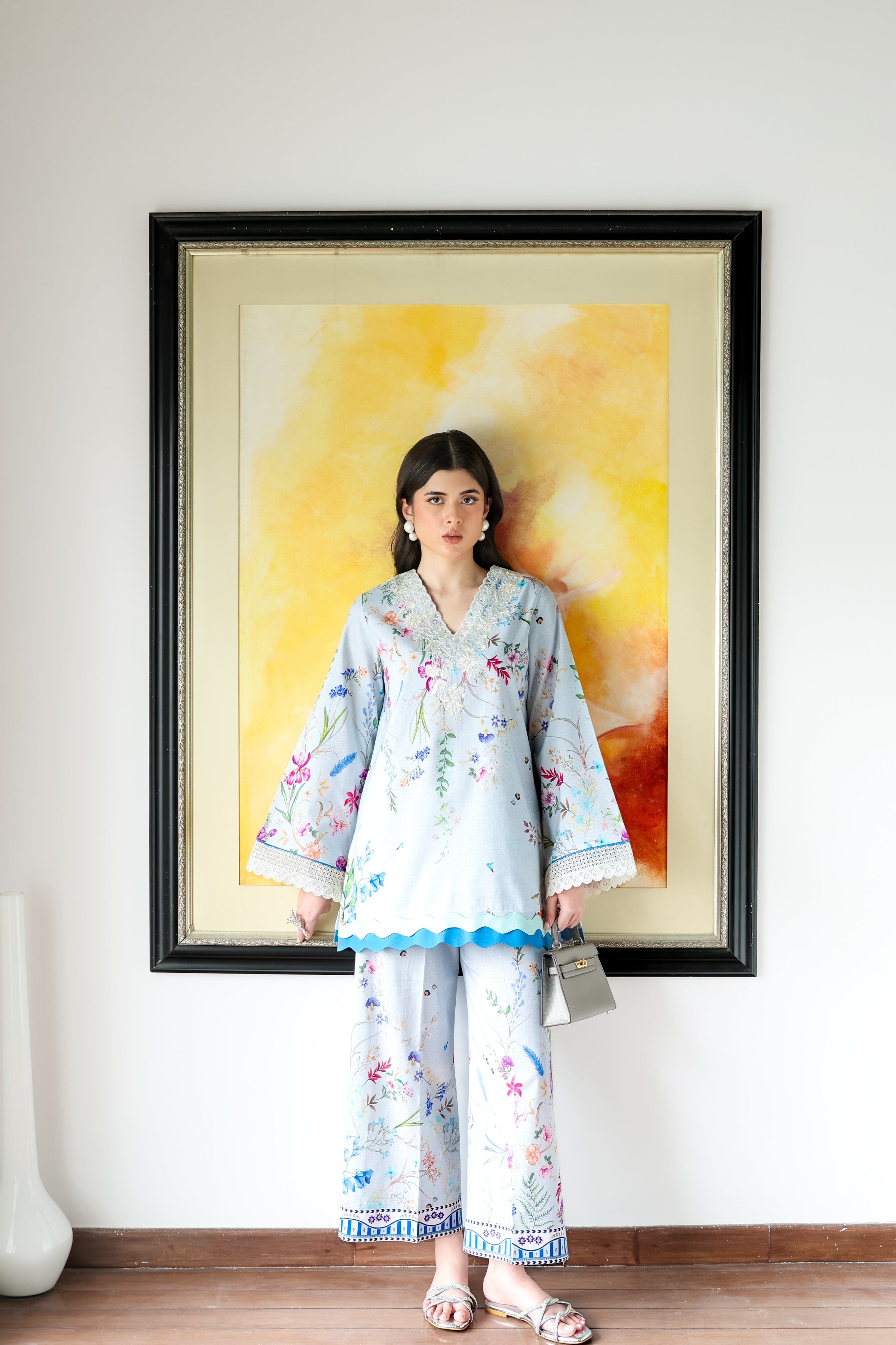 ICE BLUE LILY SET LUXURY PRINTED & EMBROIDERED (NPA2-25313) 2PCS SET READY TO WEAR